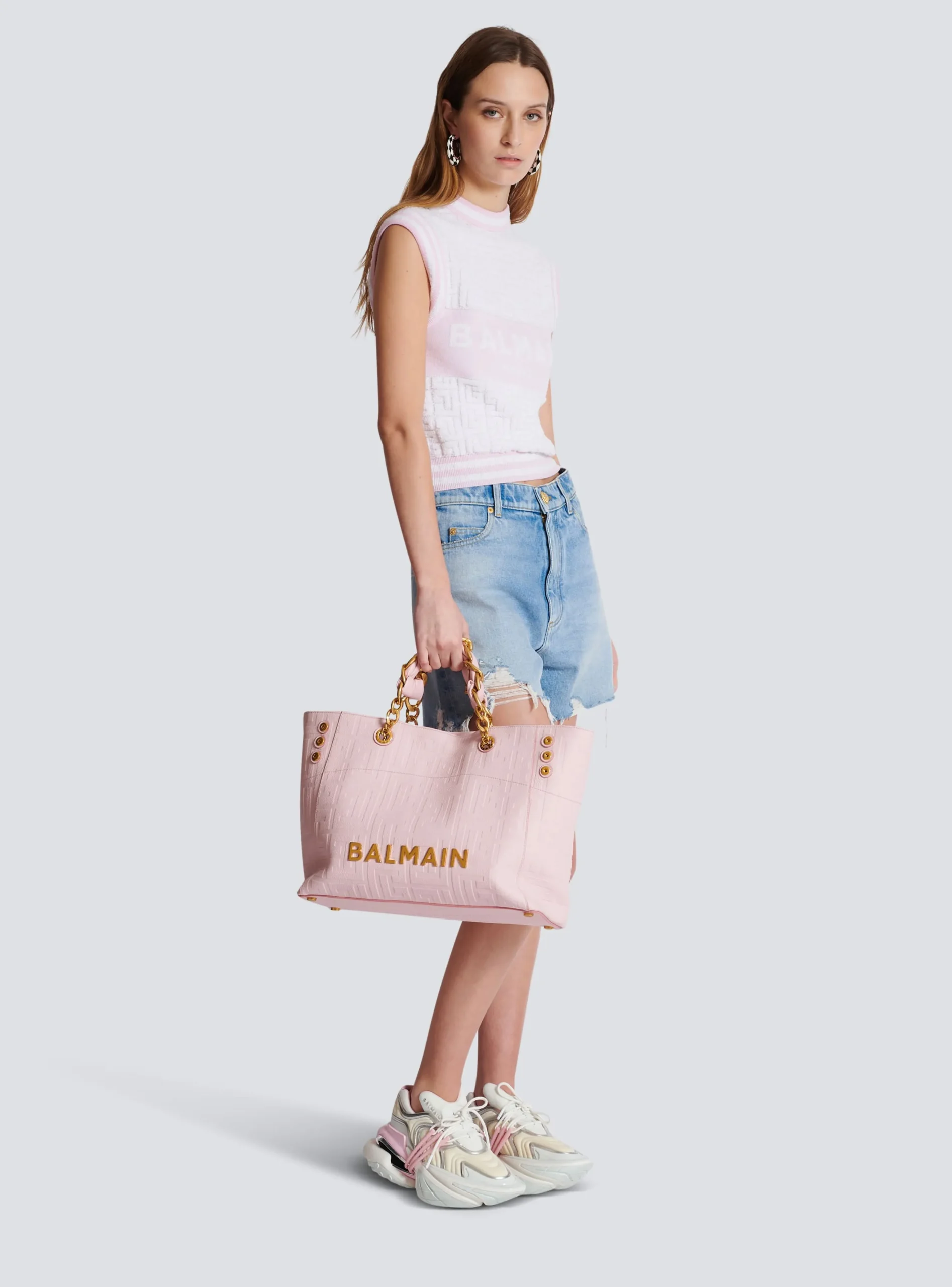 1945 Soft Tote Bag In Embossed Grained Calfskin With A PB Labyrinth Monogram-Balmain Fashion