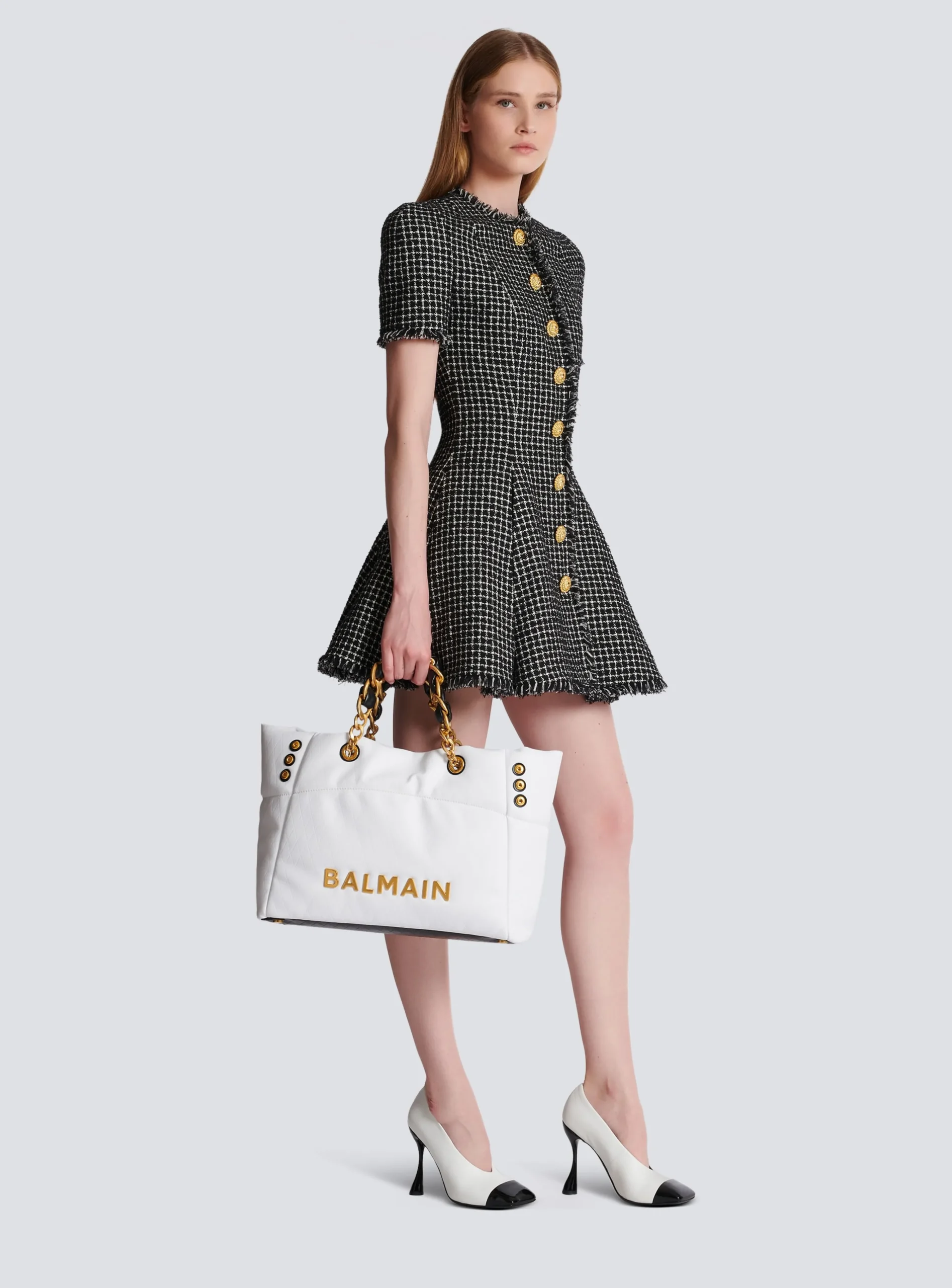 1945 Soft Tote Bag In Embossed Calfskin With A Grid Motif-Balmain Best Sale