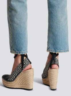 Alex Monogram Jacquard And Leather Espadrilles-Balmain Discount