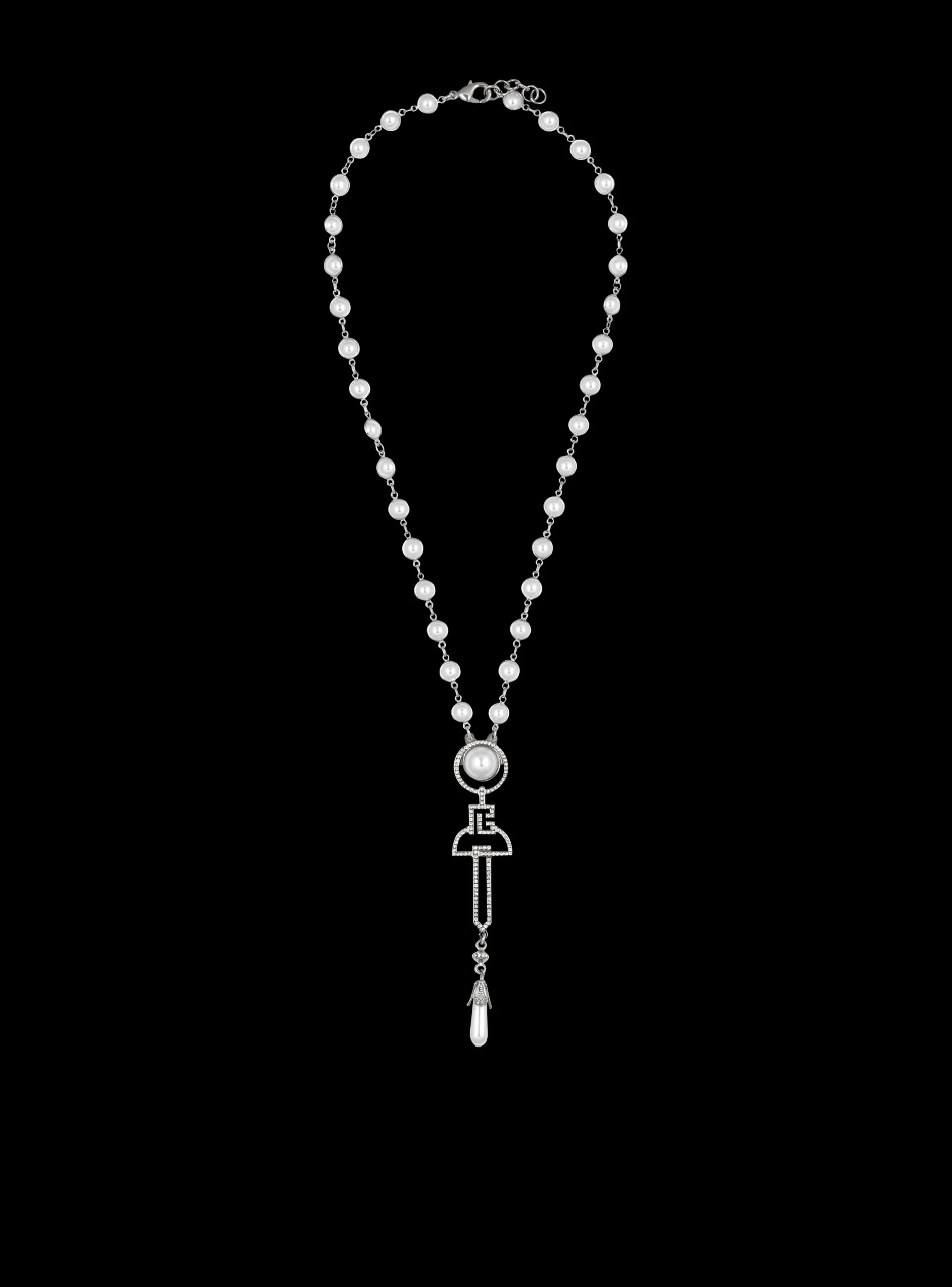 Art Deco Pearl, Brass And Rhinestone Necklace-Balmain New