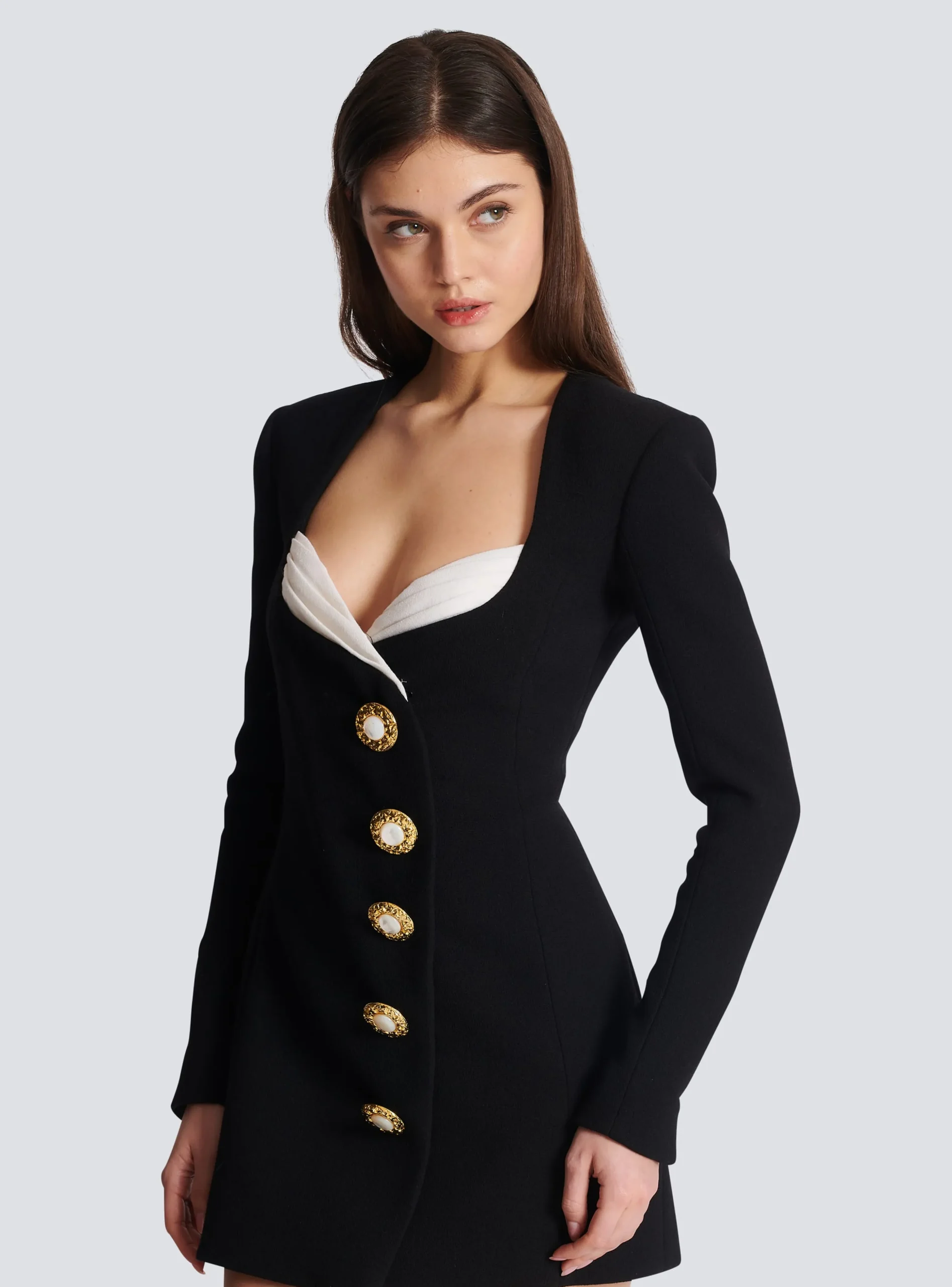 Asymmetric Crepe Buttoned Dress-Balmain Outlet