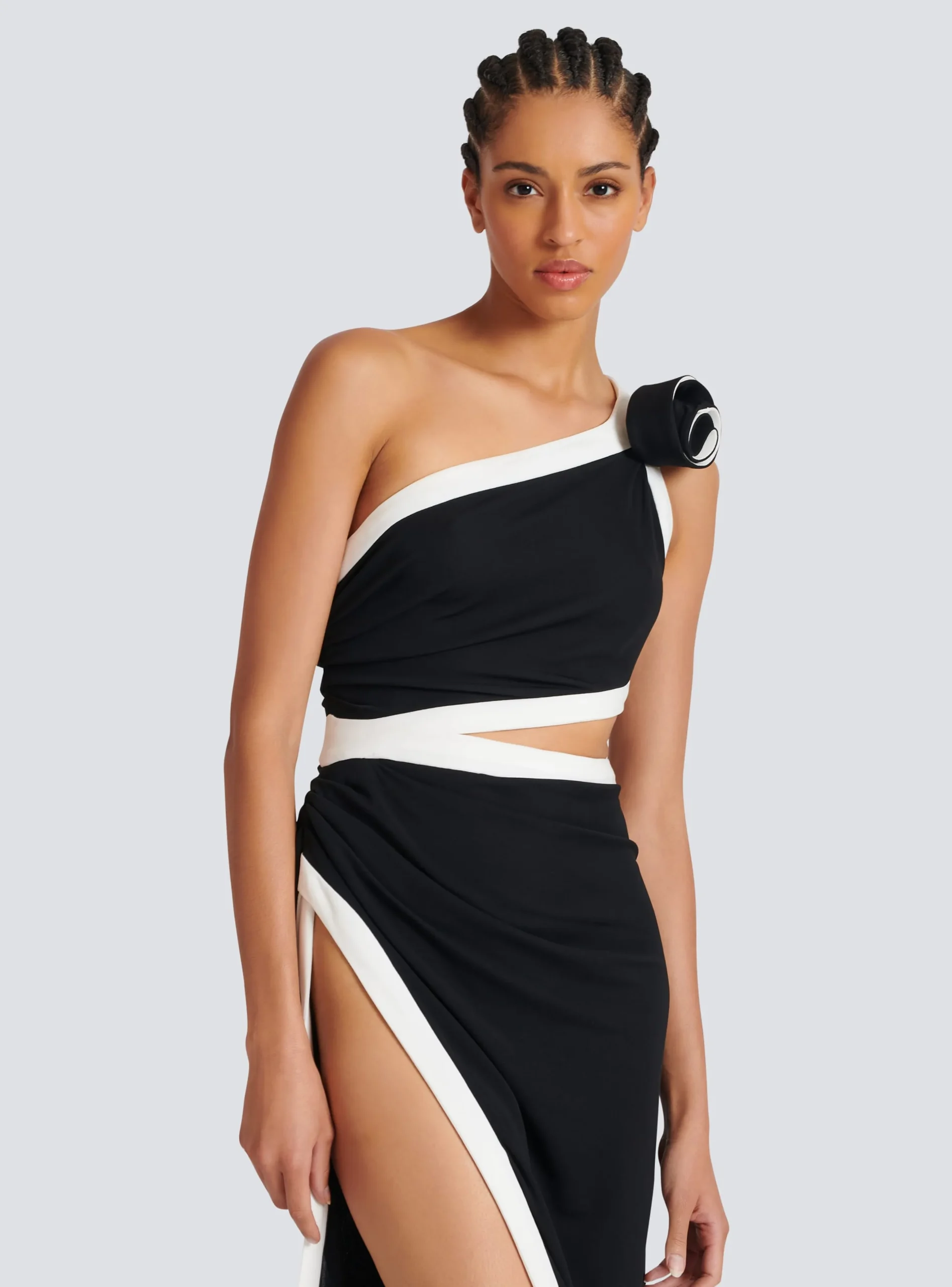 Asymmetric Dress With Rose Detail-Balmain Discount