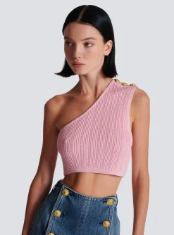 Asymmetric Knit Top With Buttons-Balmain Store