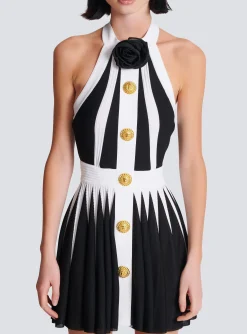 Backless Knit Dress With Rose Detail-Balmain Hot
