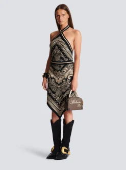 Backless Knit Paisley And Monogram Dress-Balmain Cheap