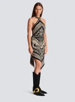 Backless Knit Paisley And Monogram Dress-Balmain Cheap