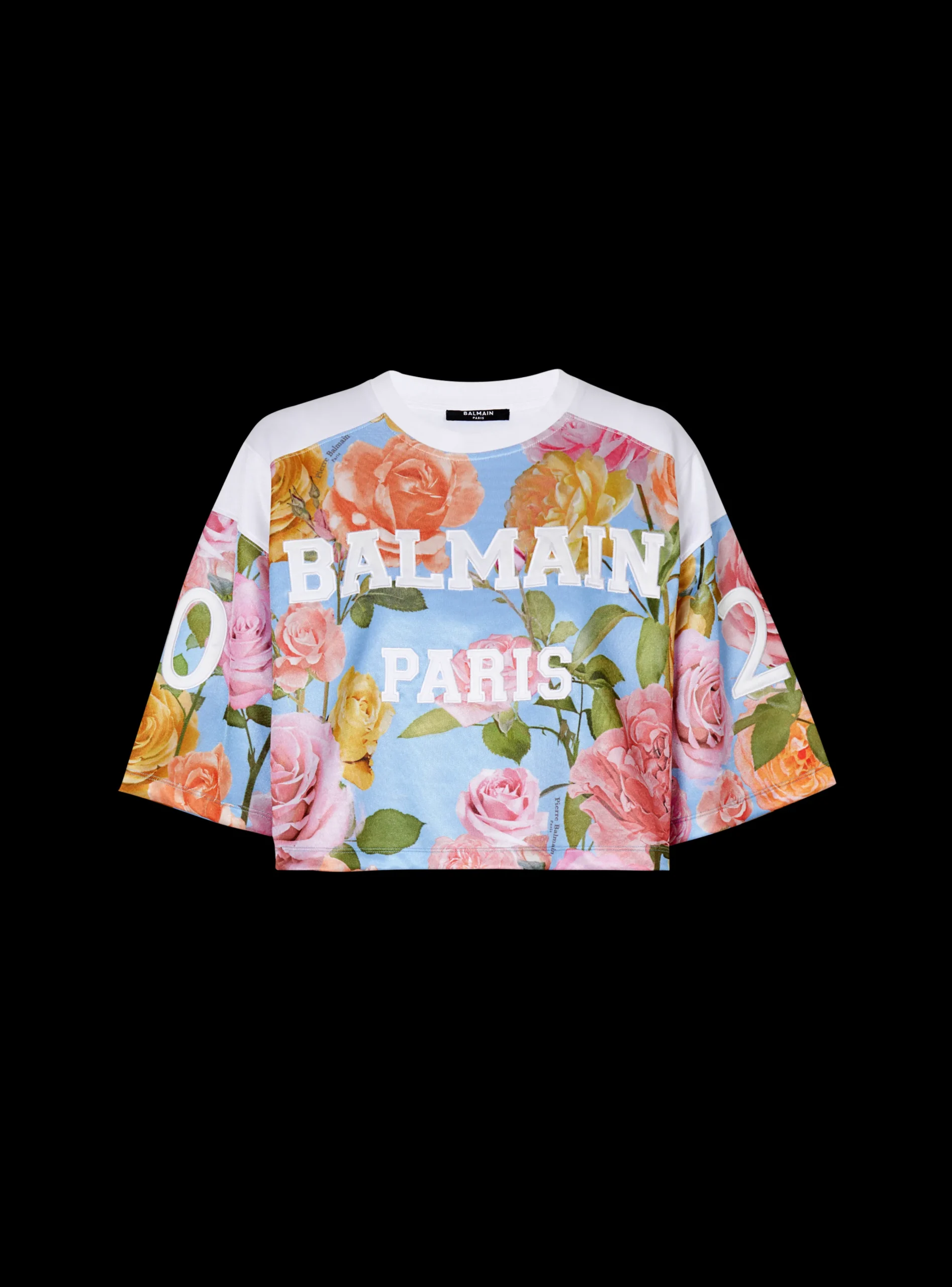 Baseball T-shirt With Pastel Roses Print-Balmain Cheap