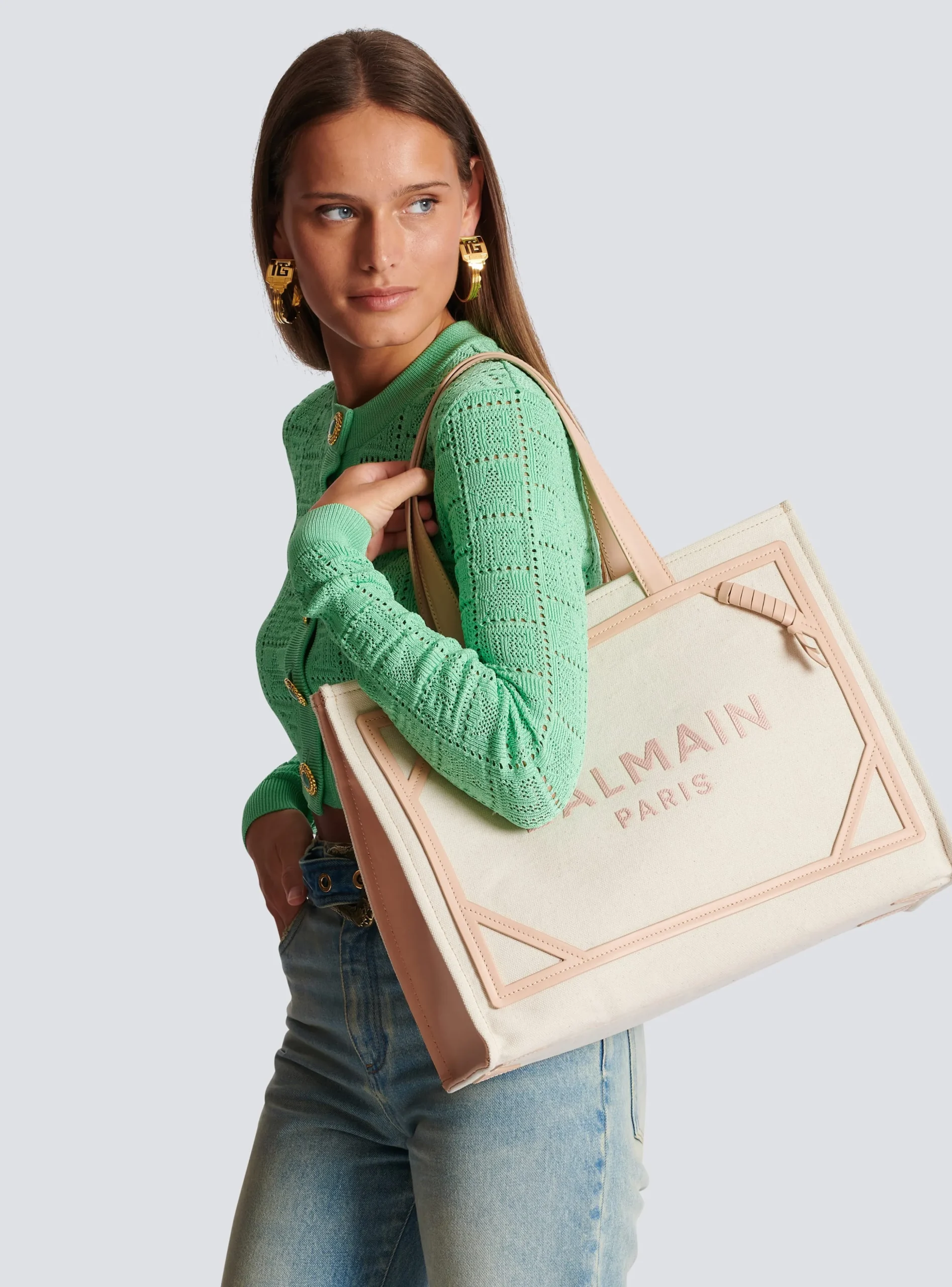 B-Army 42 Canvas And Smooth Leather Tote Bag-Balmain Online
