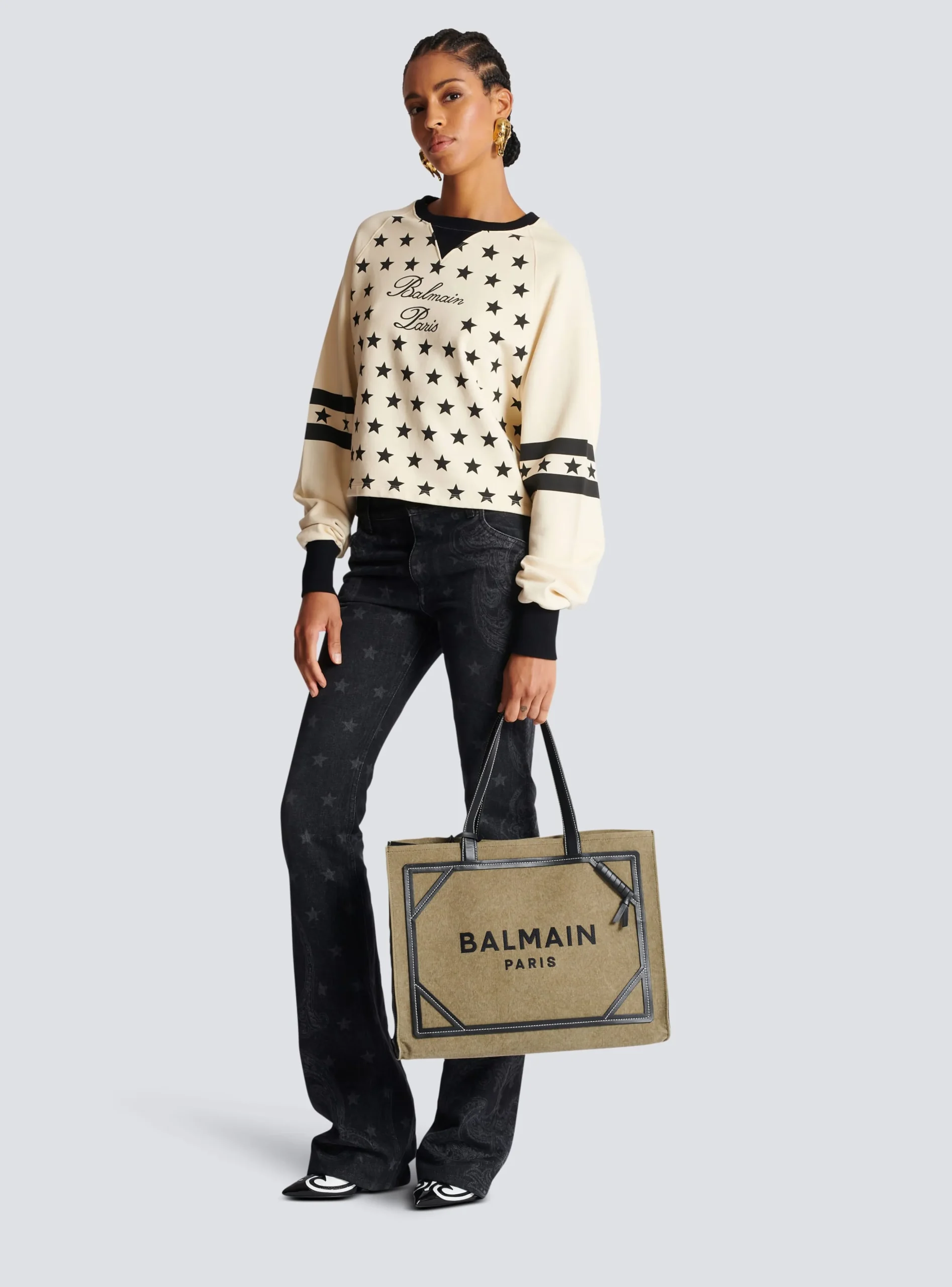 B-Army 42 Canvas Tote Bag With Leather Details-Balmain Clearance