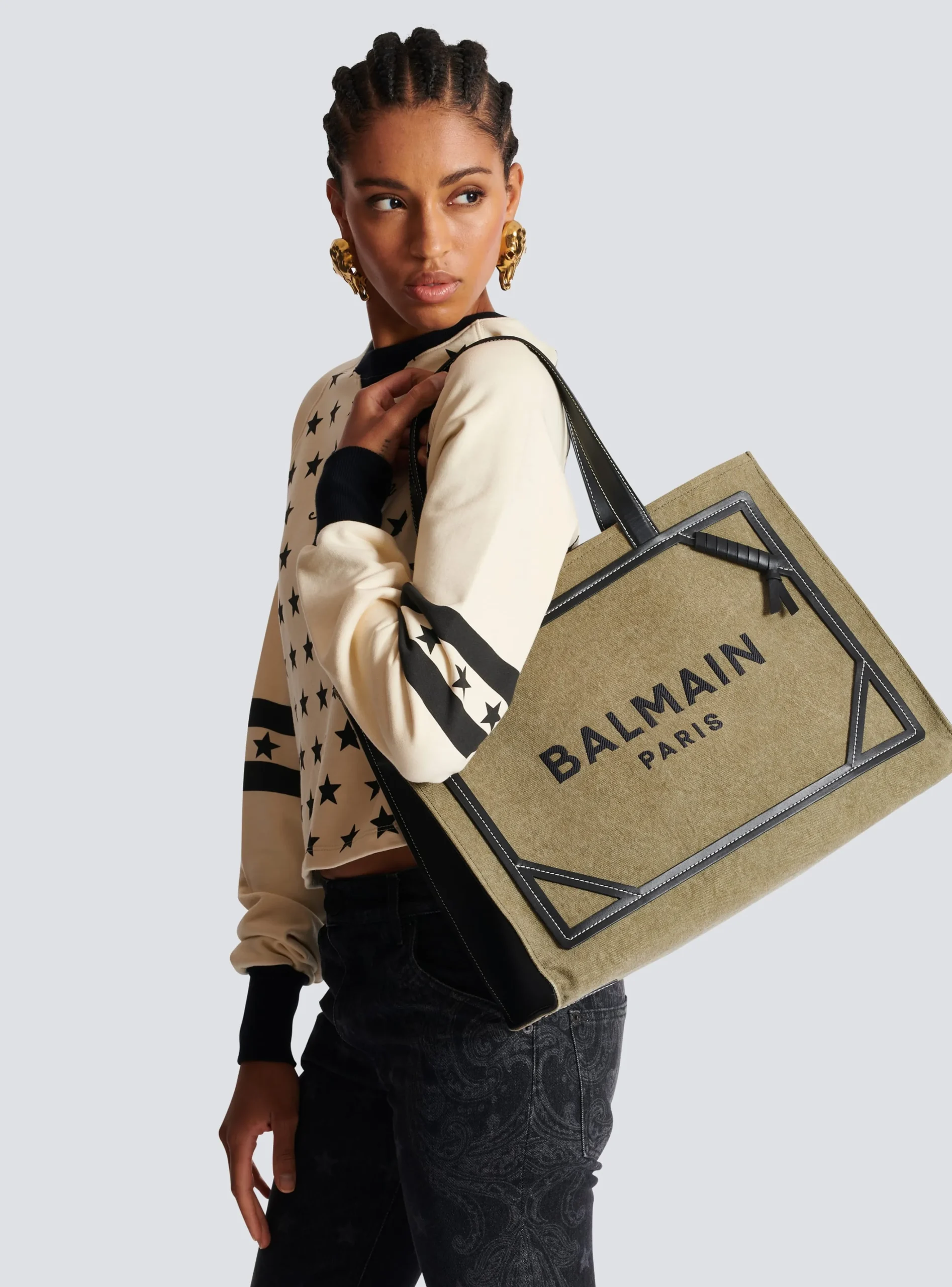 B-Army 42 Canvas Tote Bag With Leather Details-Balmain Clearance