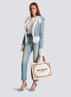 B-Army 42 Canvas Tote Bag With Leather Details-Balmain New