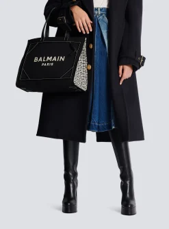 B-Army 42 Monogrammed Canvas And Smooth Leather Tote Bag-Balmain Best