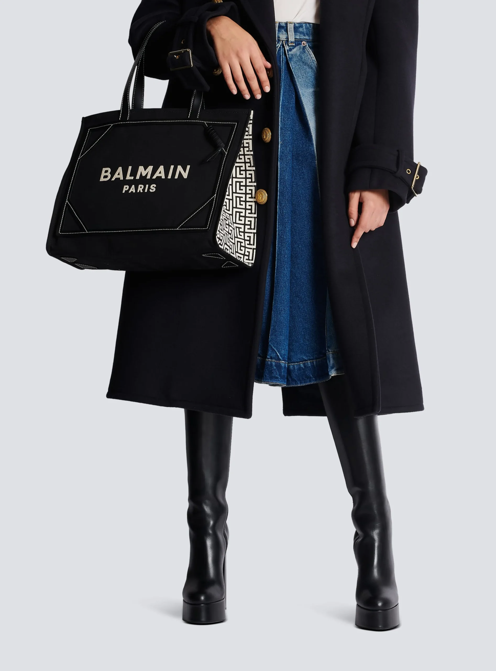 B-Army 42 Monogrammed Canvas And Smooth Leather Tote Bag-Balmain Best