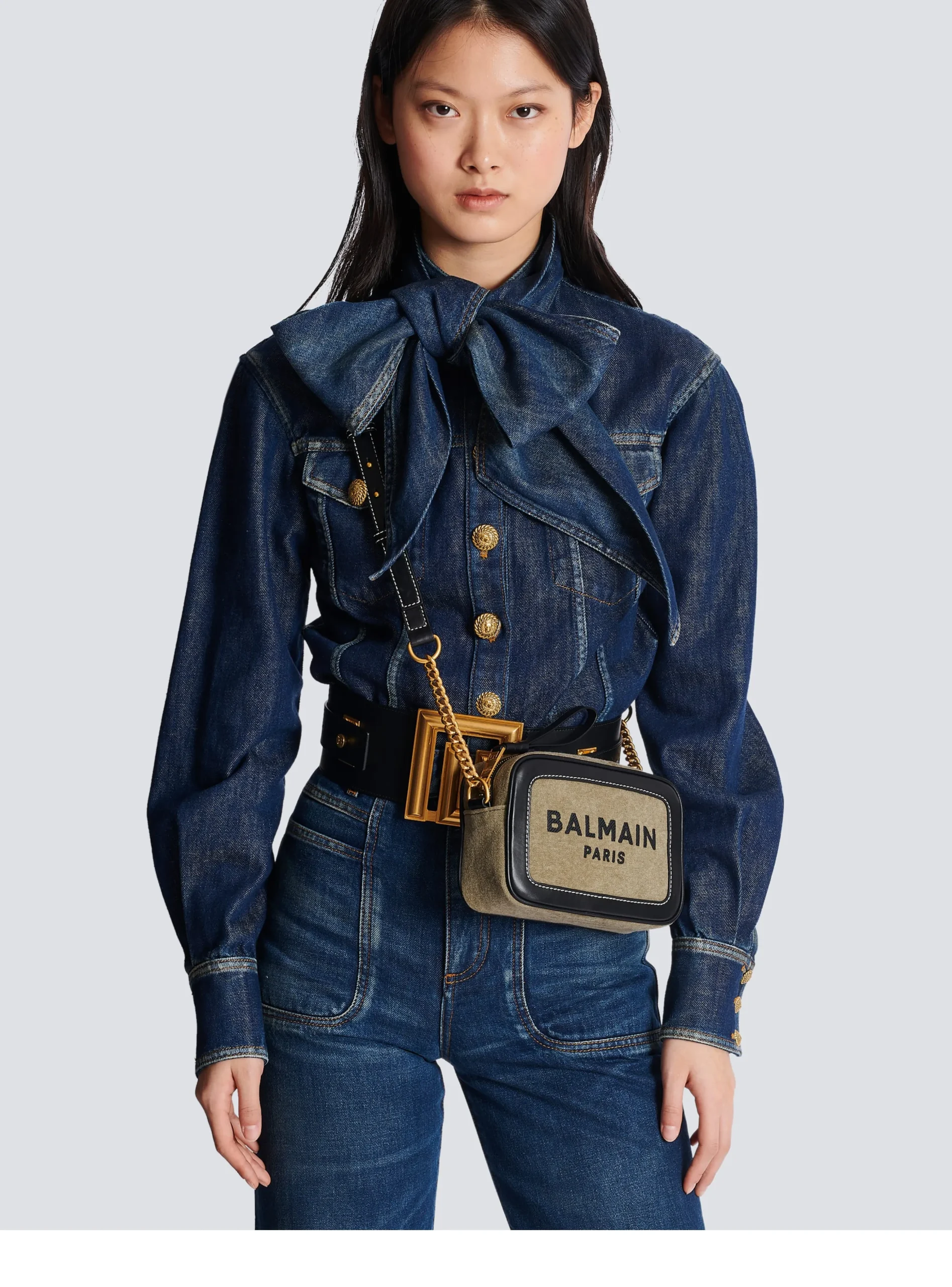 B-Army Canvas And Leather Clutch-Balmain Online