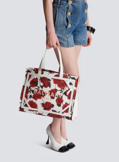 B-Army Medium Canvas Tote Bag With A Roses Print-Balmain Store