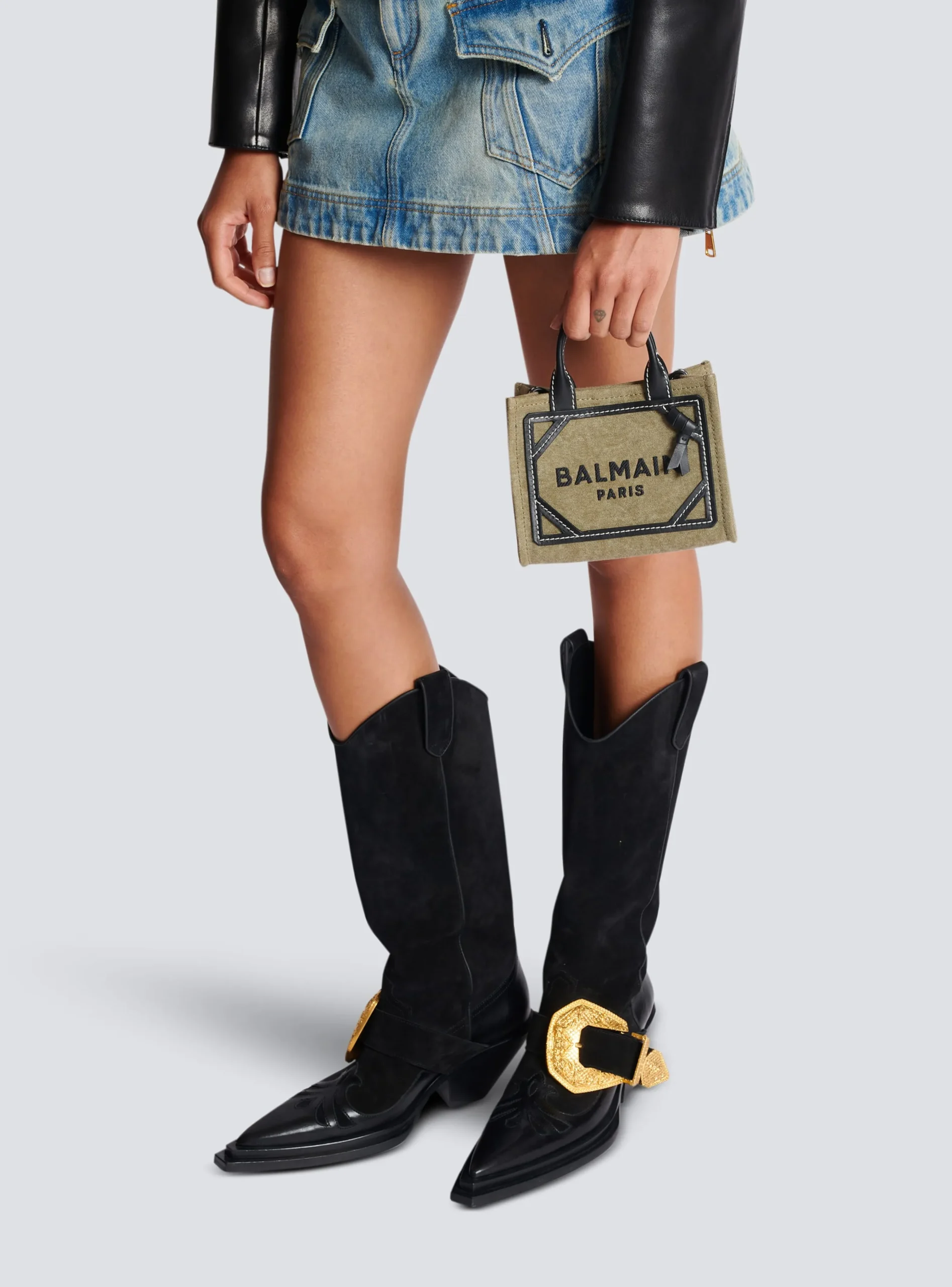 B-Army Mini Canvas Shopping Bag With Leather Inserts-Balmain Online