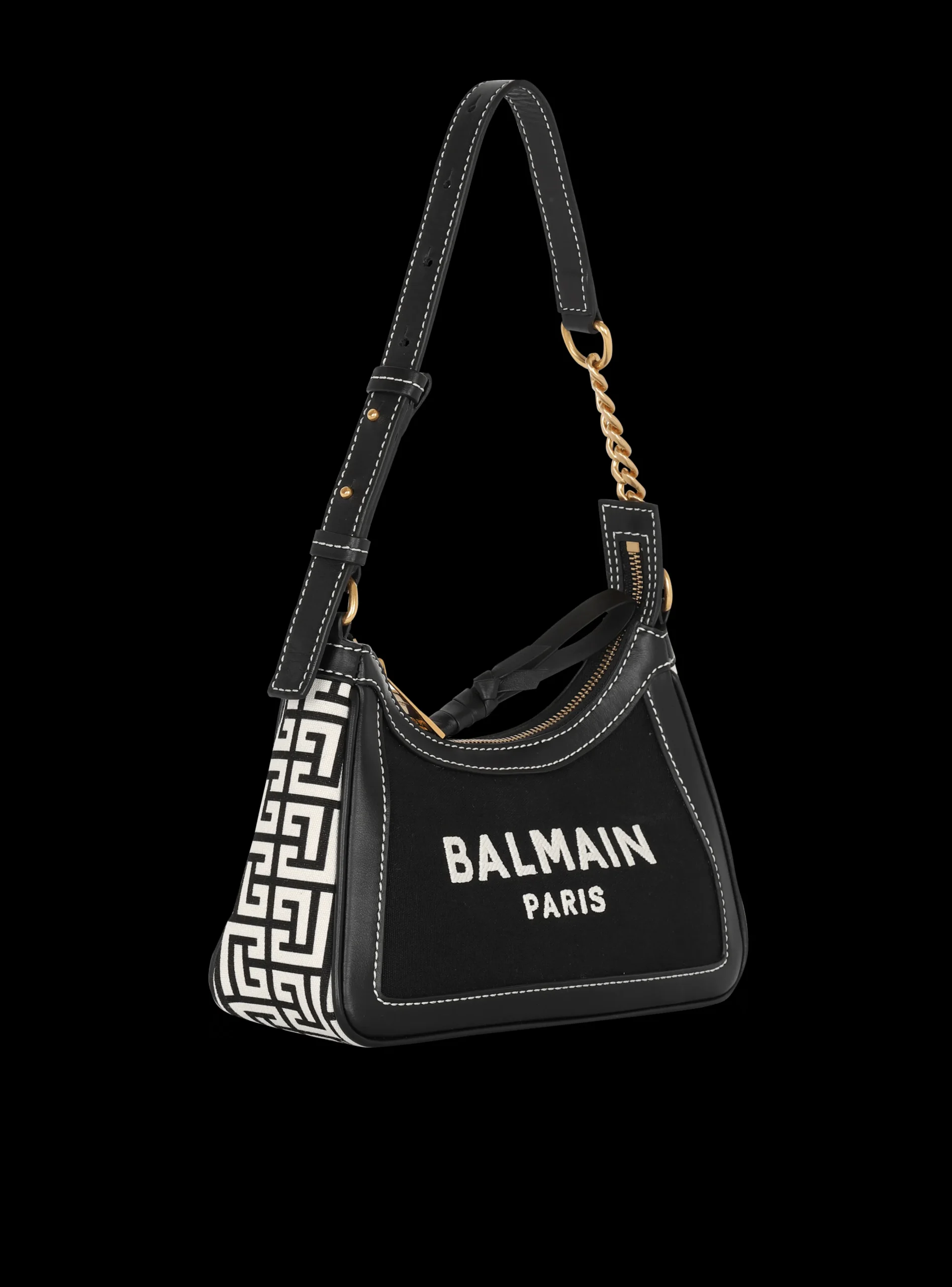 B-Army Monogrammed Canvas And Smooth Leather Handbag-Balmain Cheap