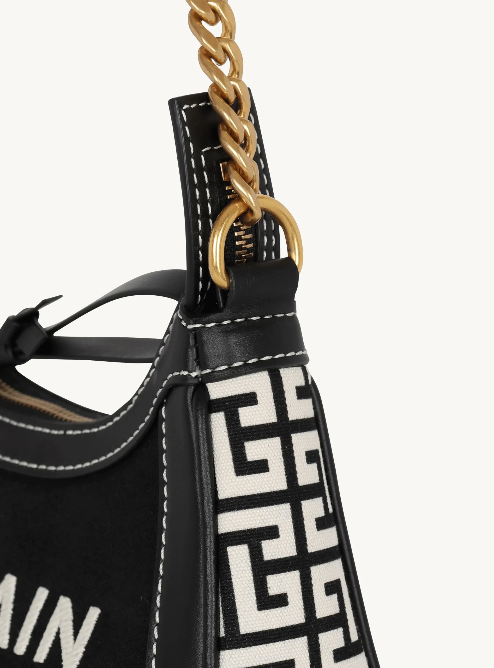 B-Army Monogrammed Canvas And Smooth Leather Handbag-Balmain Cheap