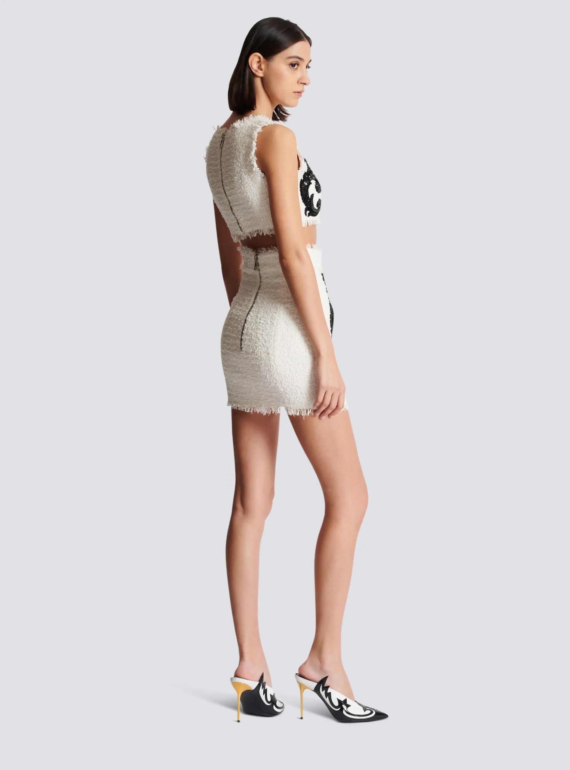 Baroque Strappy Tweed Top-Balmain Clearance