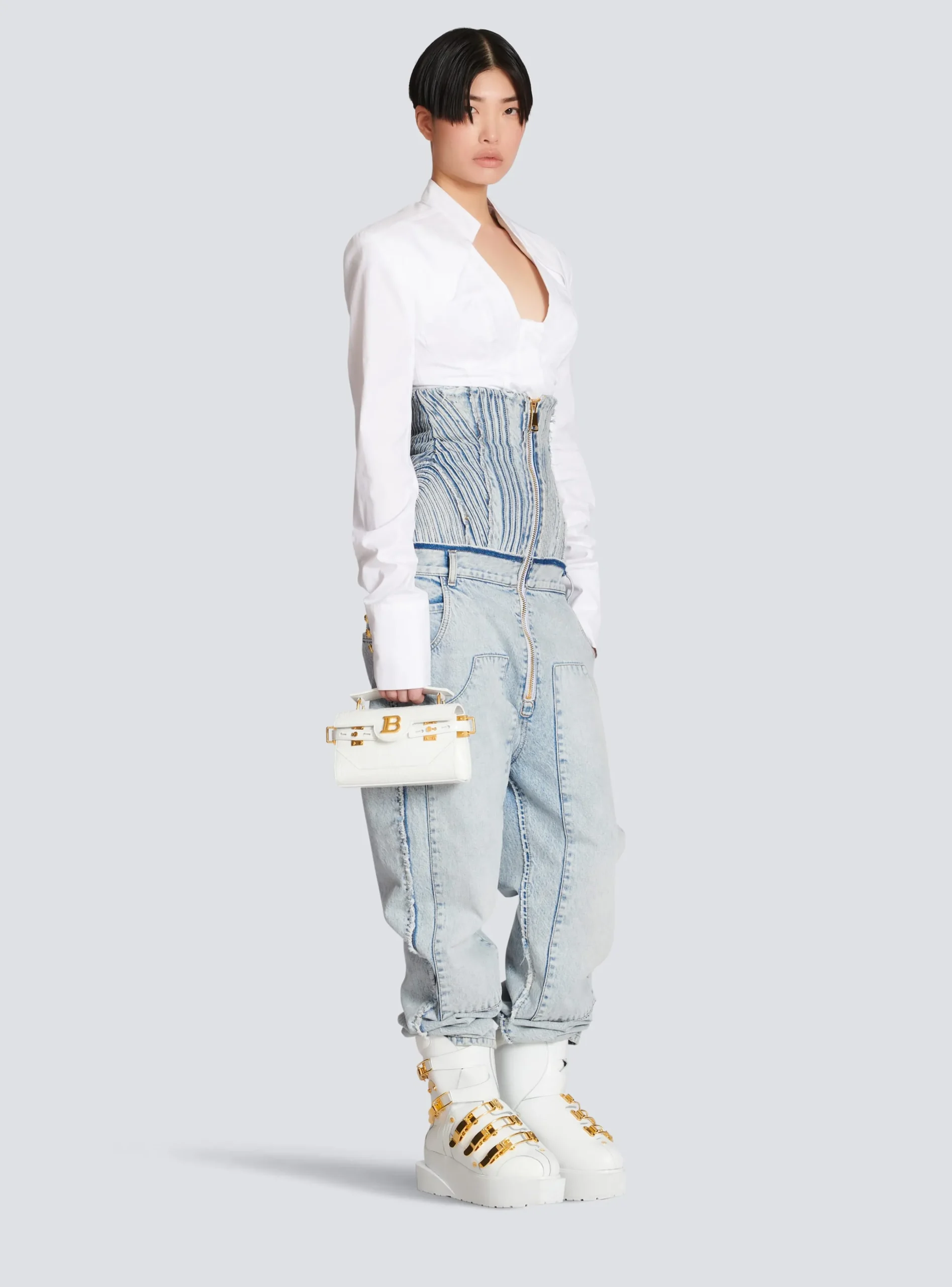 B-Buzz 19 Bag In Crocodile Effect-embossed Leather-Balmain Shop