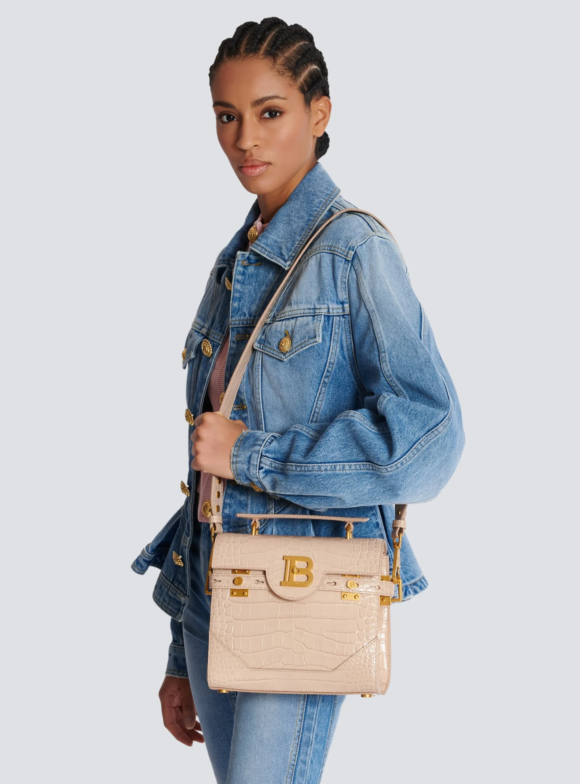 B-Buzz 23 Bag In Crocodile-embossed Calfskin-Balmain Cheap