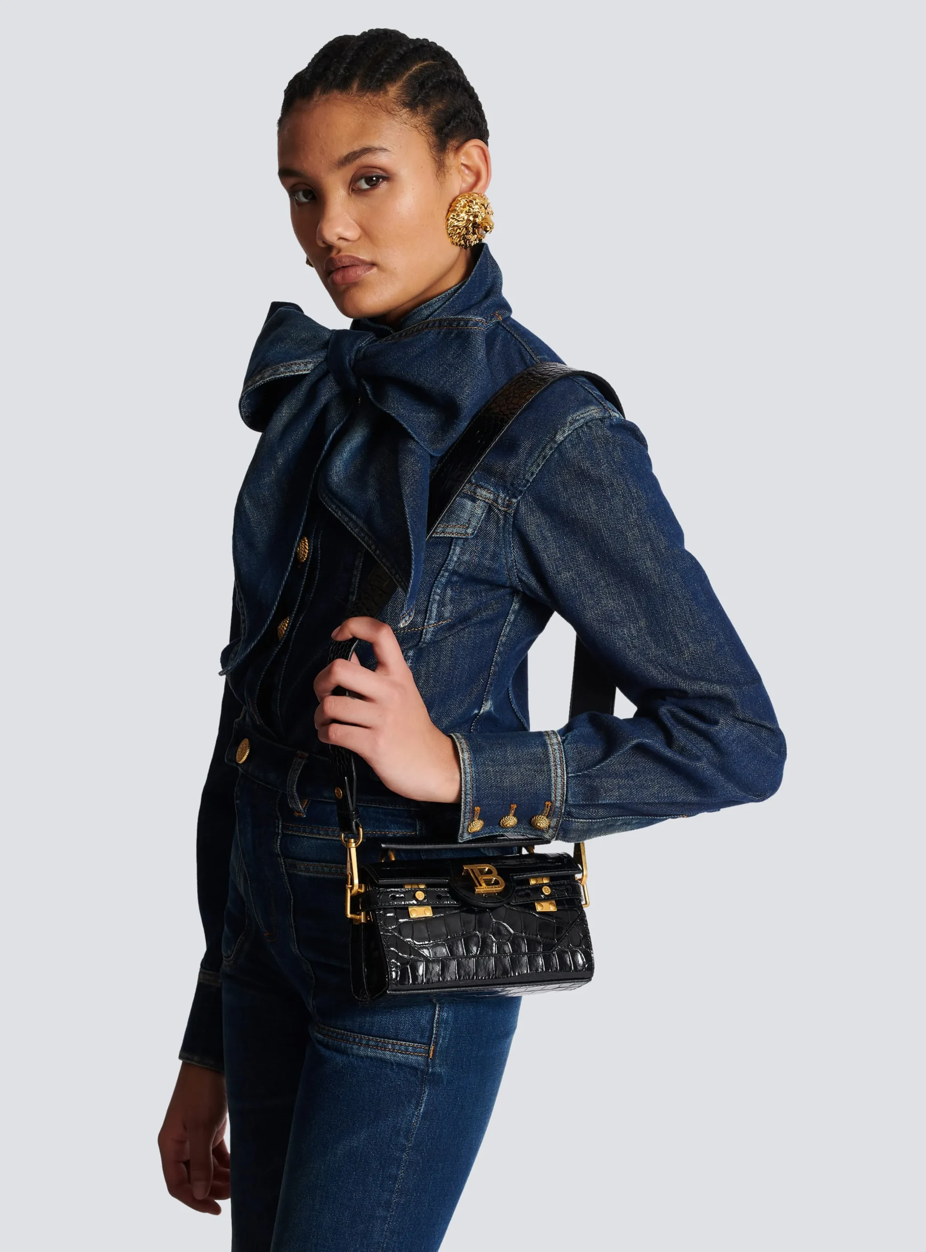 B-Buzz 19 Bag In Crocodile-print Leather-Balmain Sale