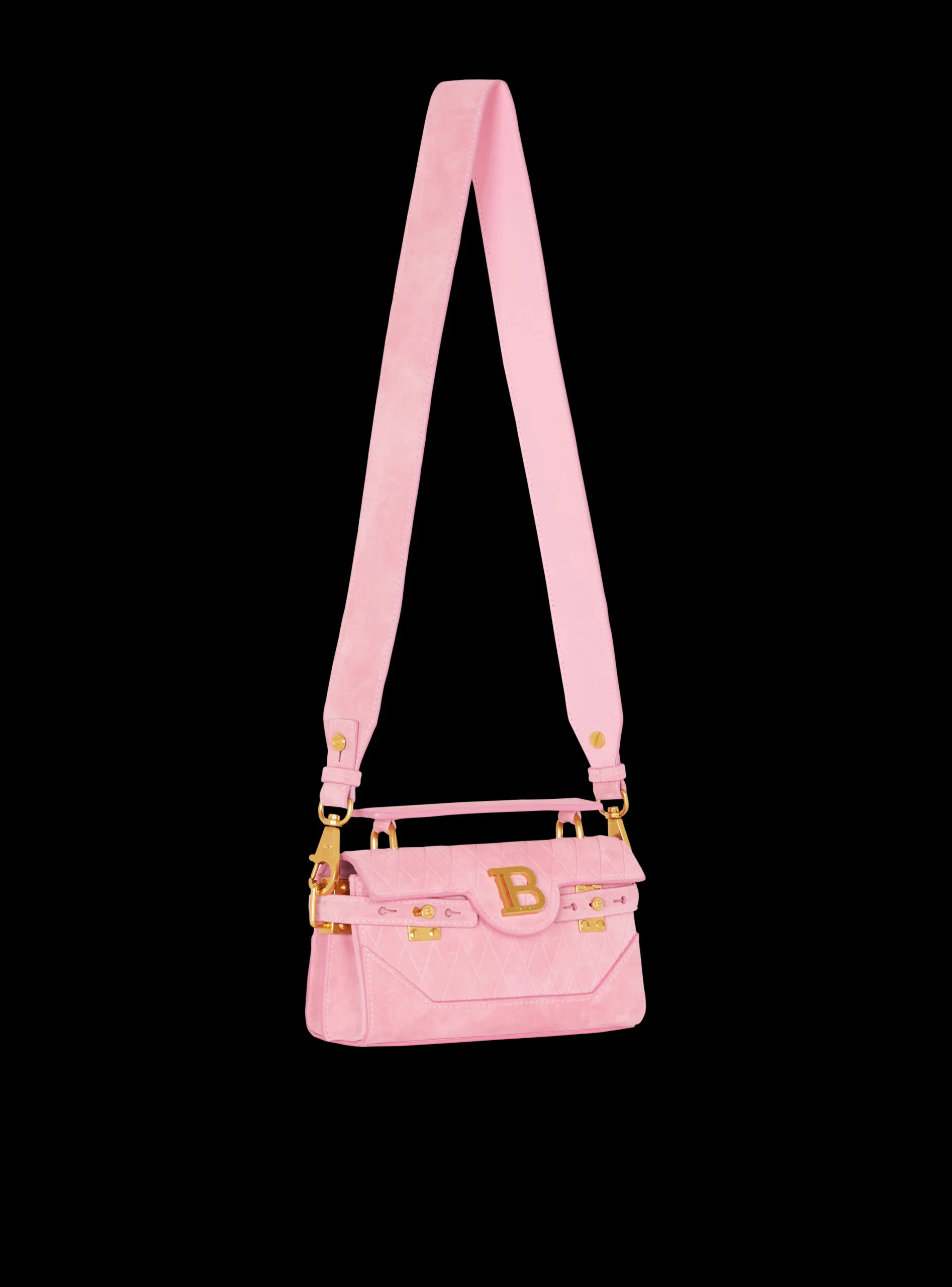 B-Buzz 19 Bag In Grid Embossed Suede Leather-Balmain Shop