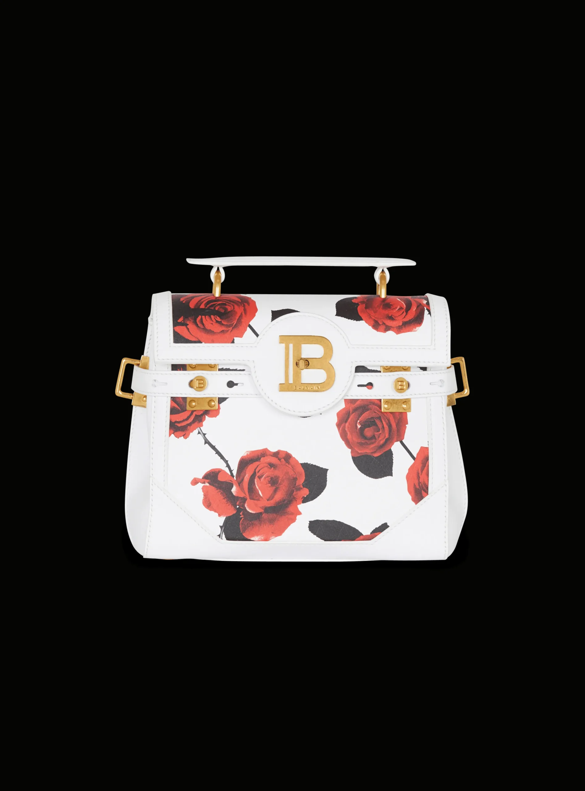B-Buzz 23 Calfskin Bag With A Roses Print And Embossed Grid Motif-Balmain Flash Sale