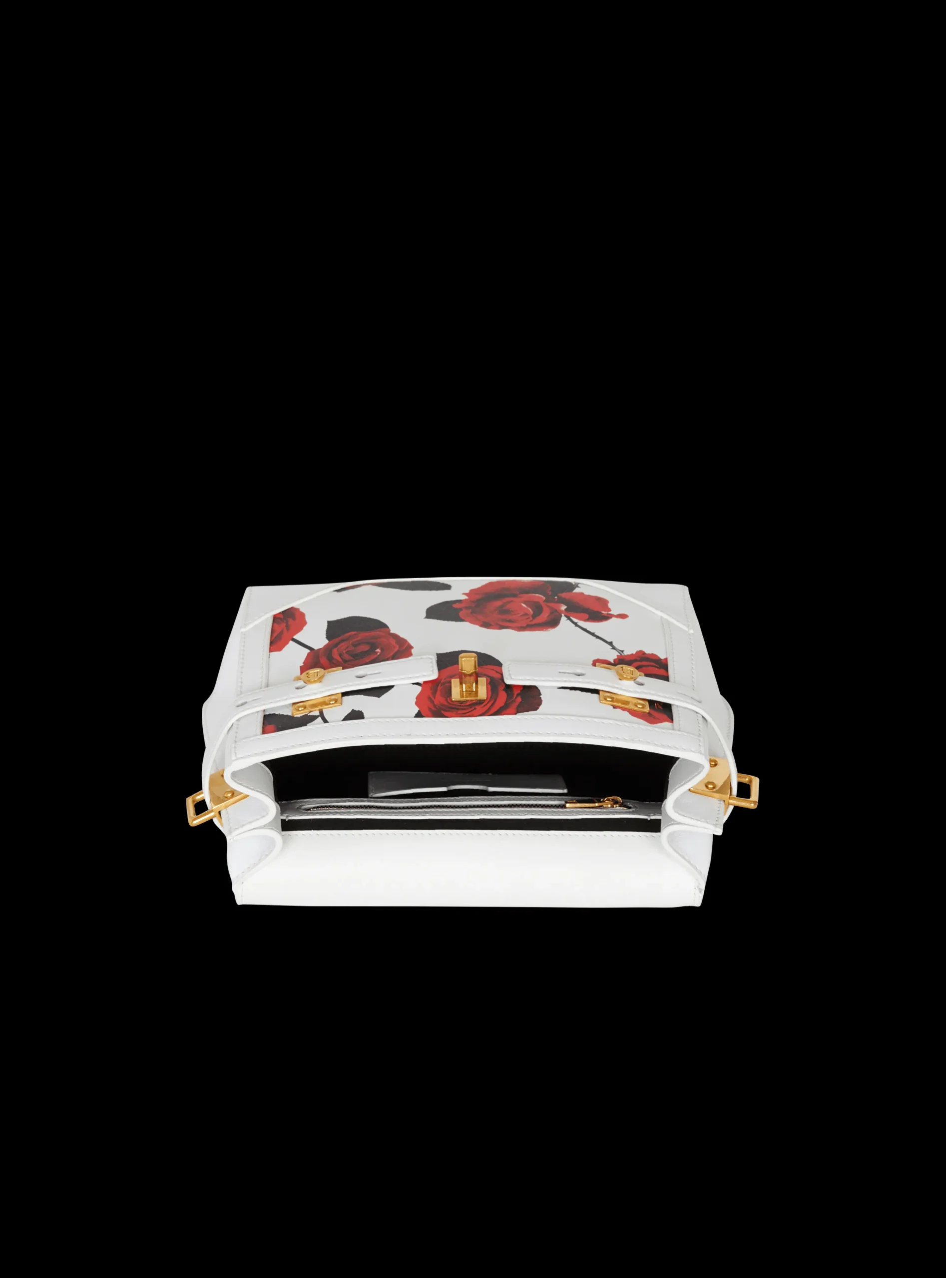 B-Buzz 23 Calfskin Bag With A Roses Print And Embossed Grid Motif-Balmain Flash Sale