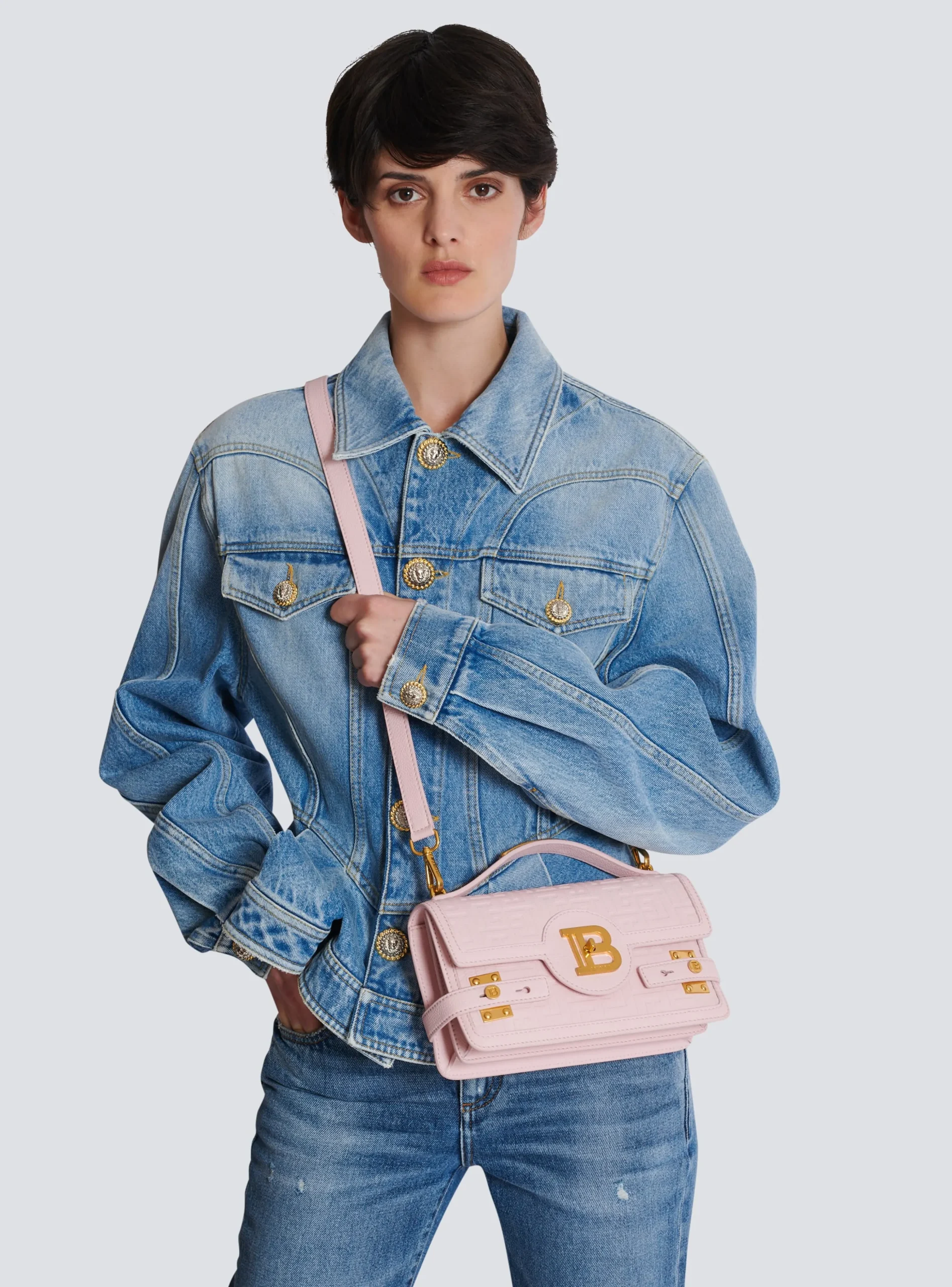 B-Buzz 24 Grained Monogram Leather Shoulder Bag-Balmain Shop