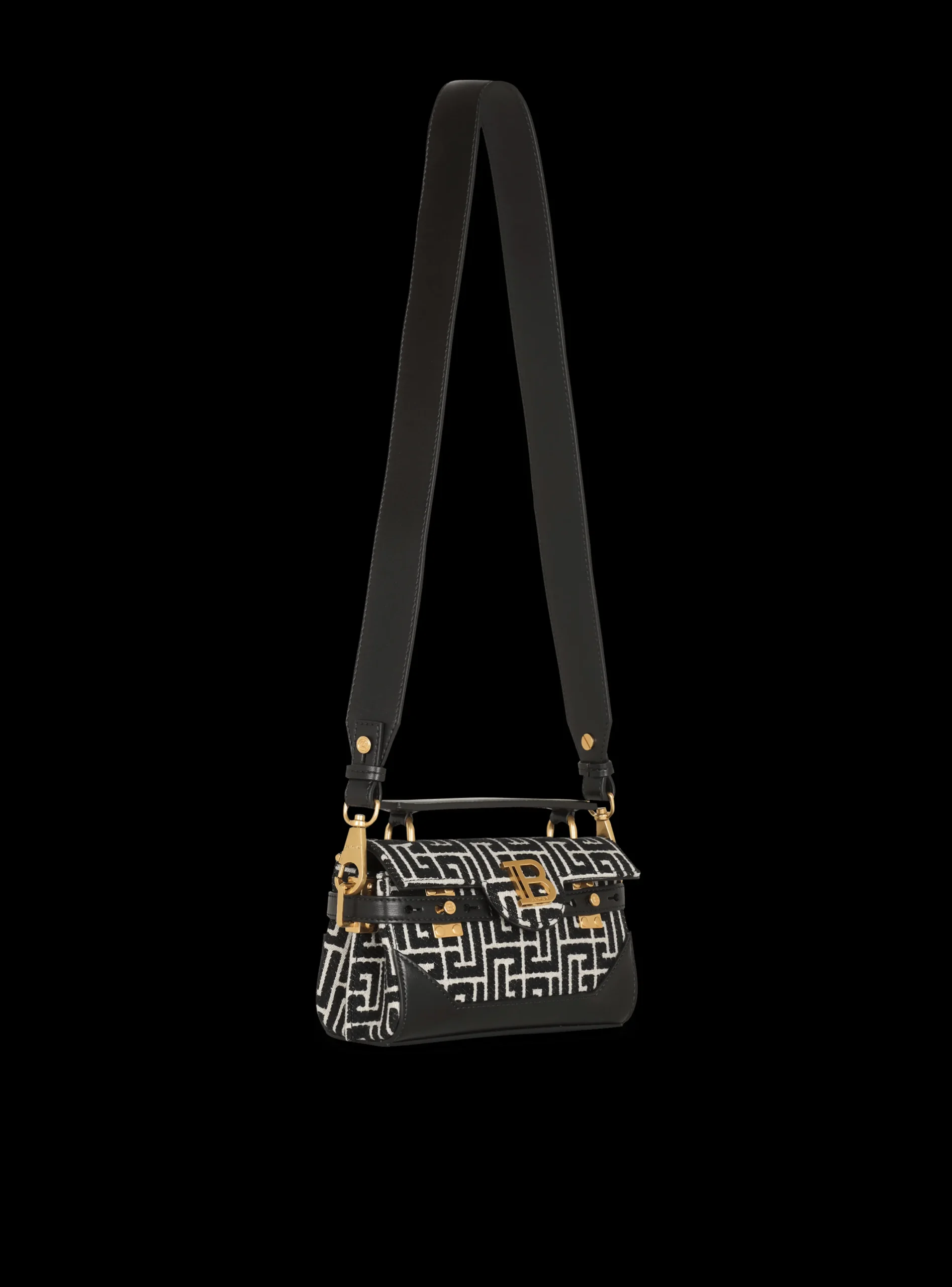 B-Buzz 19 Leather Bag With Jacquard Monogram-Balmain Hot