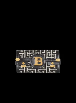 B-Buzz 23 Leather Clutch Bag With Jacquard Monogram-Balmain Shop
