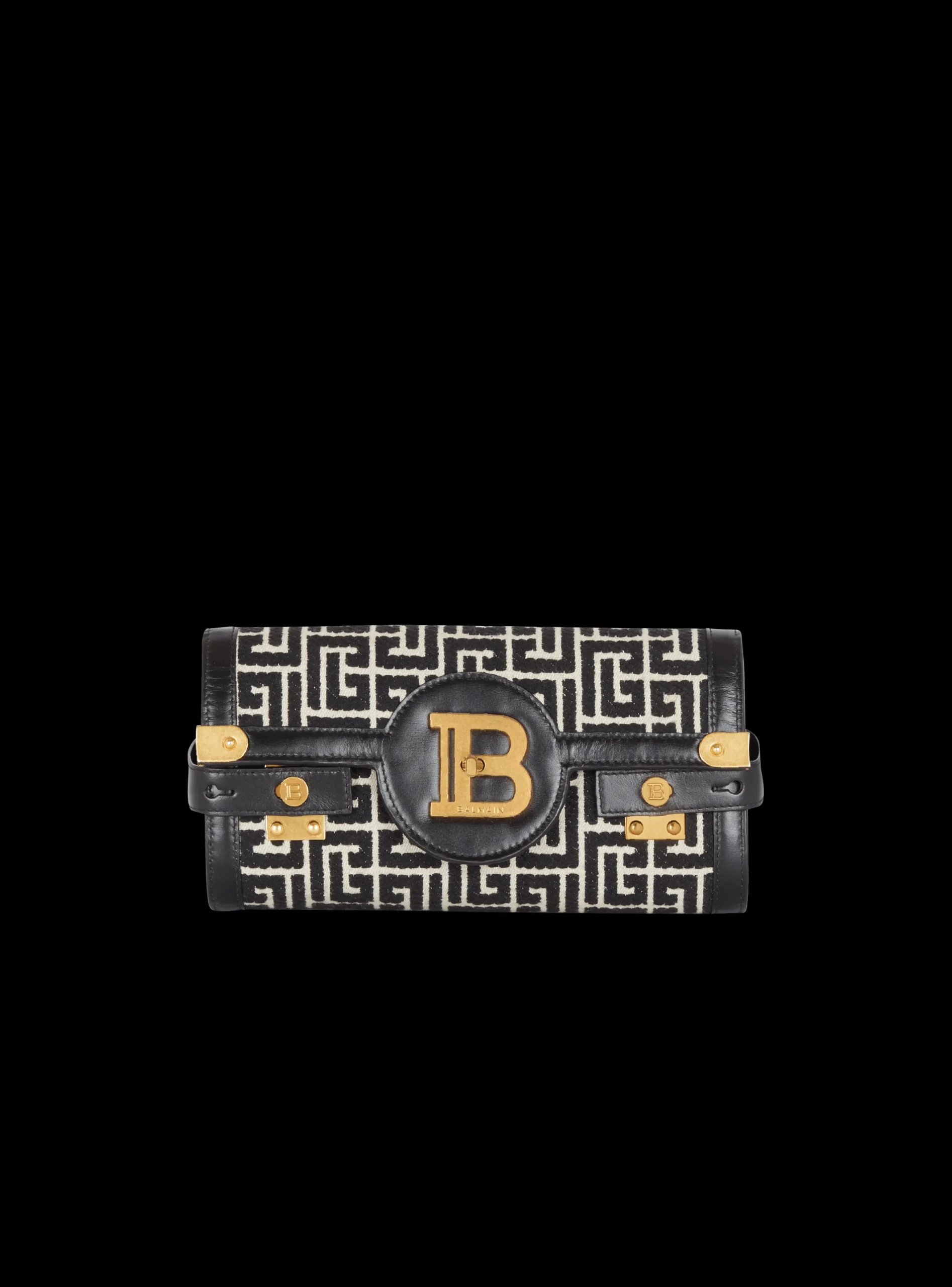 B-Buzz 23 Leather Clutch Bag With Jacquard Monogram-Balmain Shop