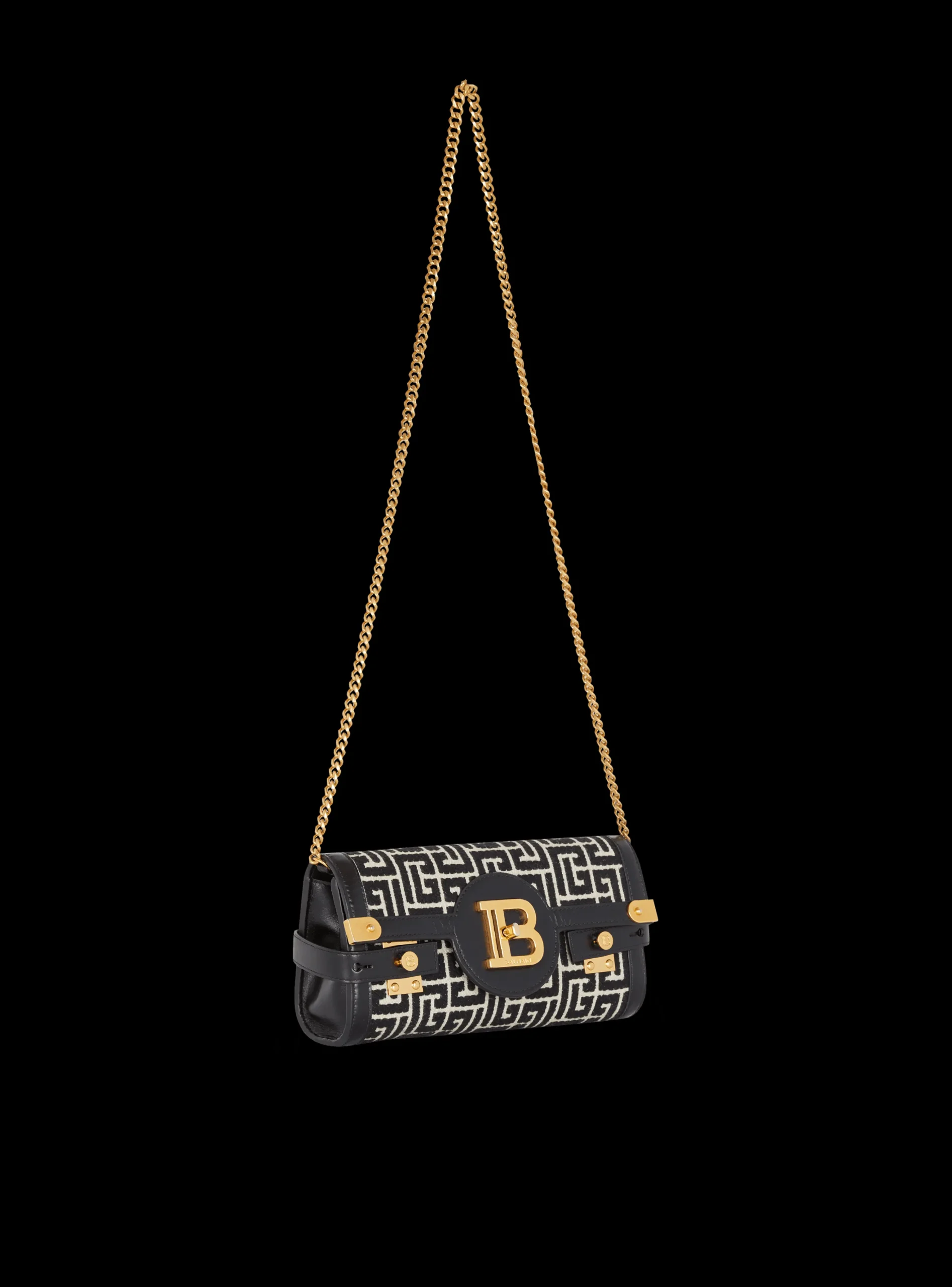 B-Buzz 23 Leather Clutch Bag With Jacquard Monogram-Balmain Shop