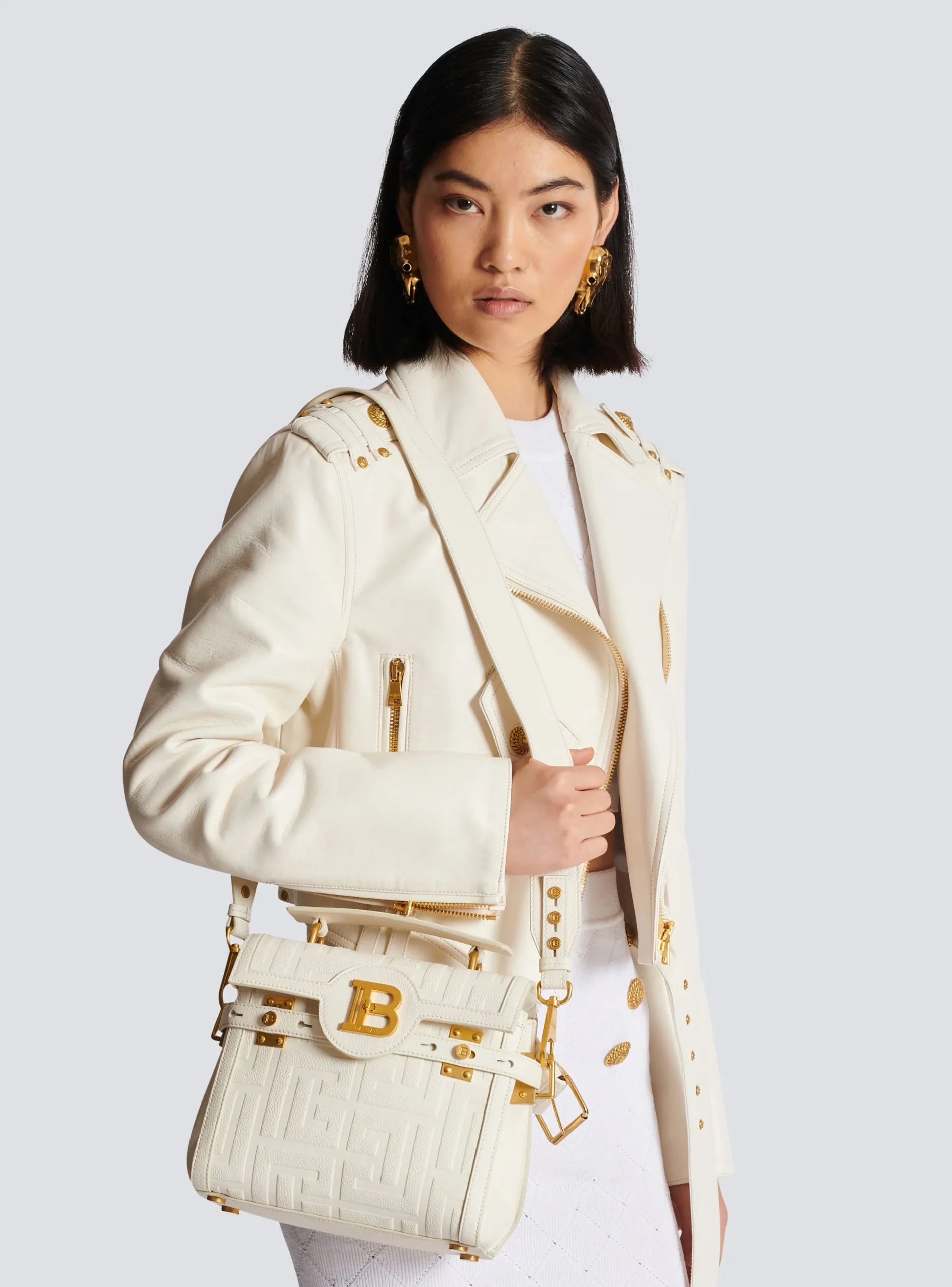 B-Buzz 23 Monogram Grained Leather Bag-Balmain Discount