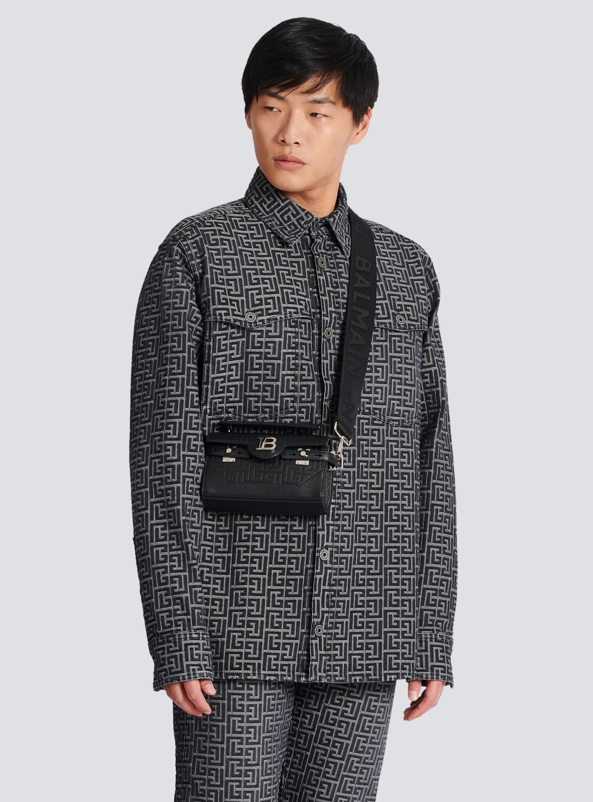 B-Buzz 19 Monogrammed Canvas And Leather Bag-Balmain Discount