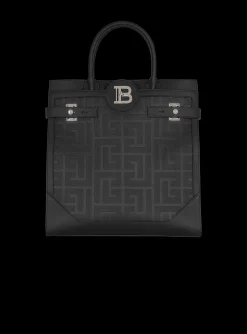 B-Buzz 36 Monogrammed Canvas And Leather Tote Bag -Balmain Outlet