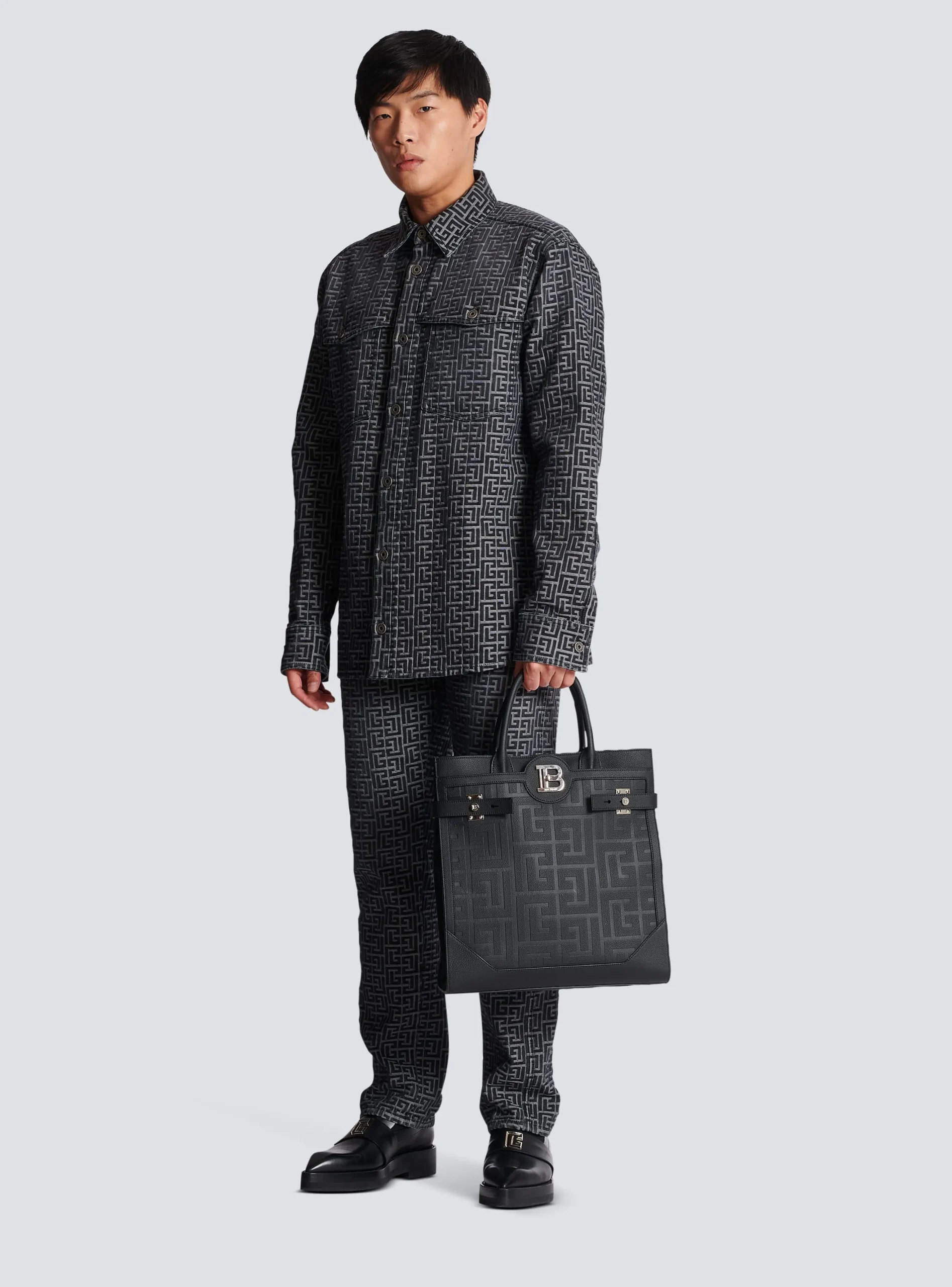 B-Buzz 36 Monogrammed Canvas And Leather Tote Bag -Balmain Outlet