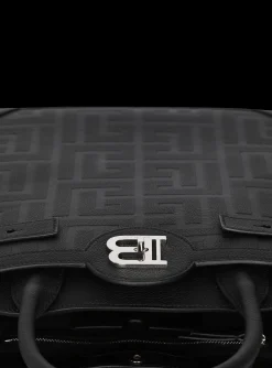 B-Buzz 36 Monogrammed Canvas And Leather Tote Bag -Balmain Outlet