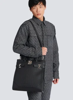B-Buzz 36 Monogrammed Canvas And Leather Tote Bag -Balmain Outlet