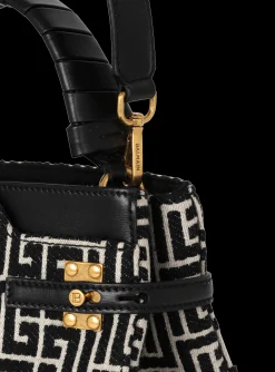 B-Buzz 22 Top Handle Bag In Leather With Jacquard Monogram-Balmain New