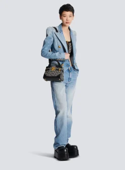 B-Buzz 22 Top Handle Bag In Leather With Jacquard Monogram-Balmain New