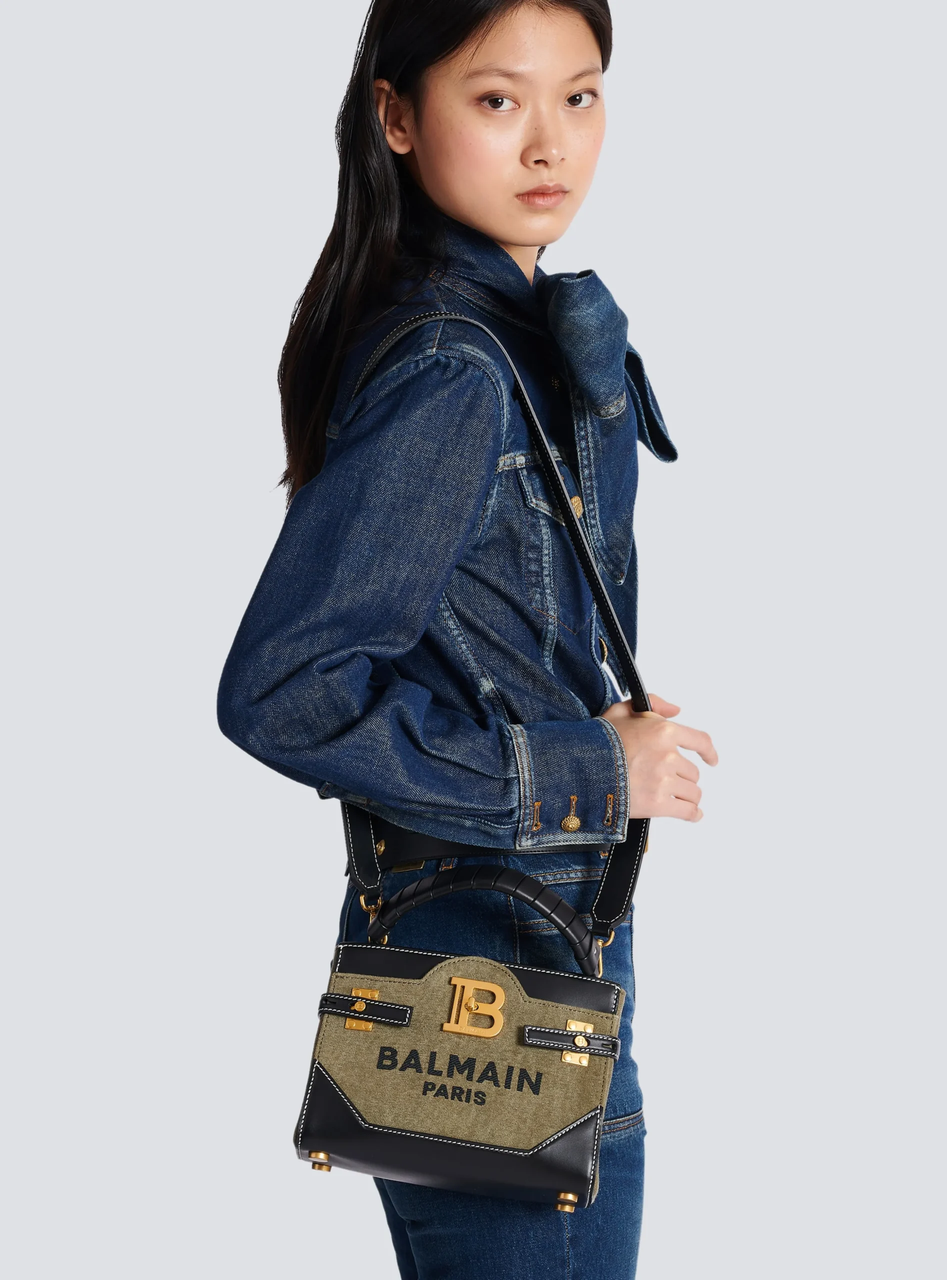 B-Buzz 22 Top-handle Bag In Canvas And Leather-Balmain Clearance