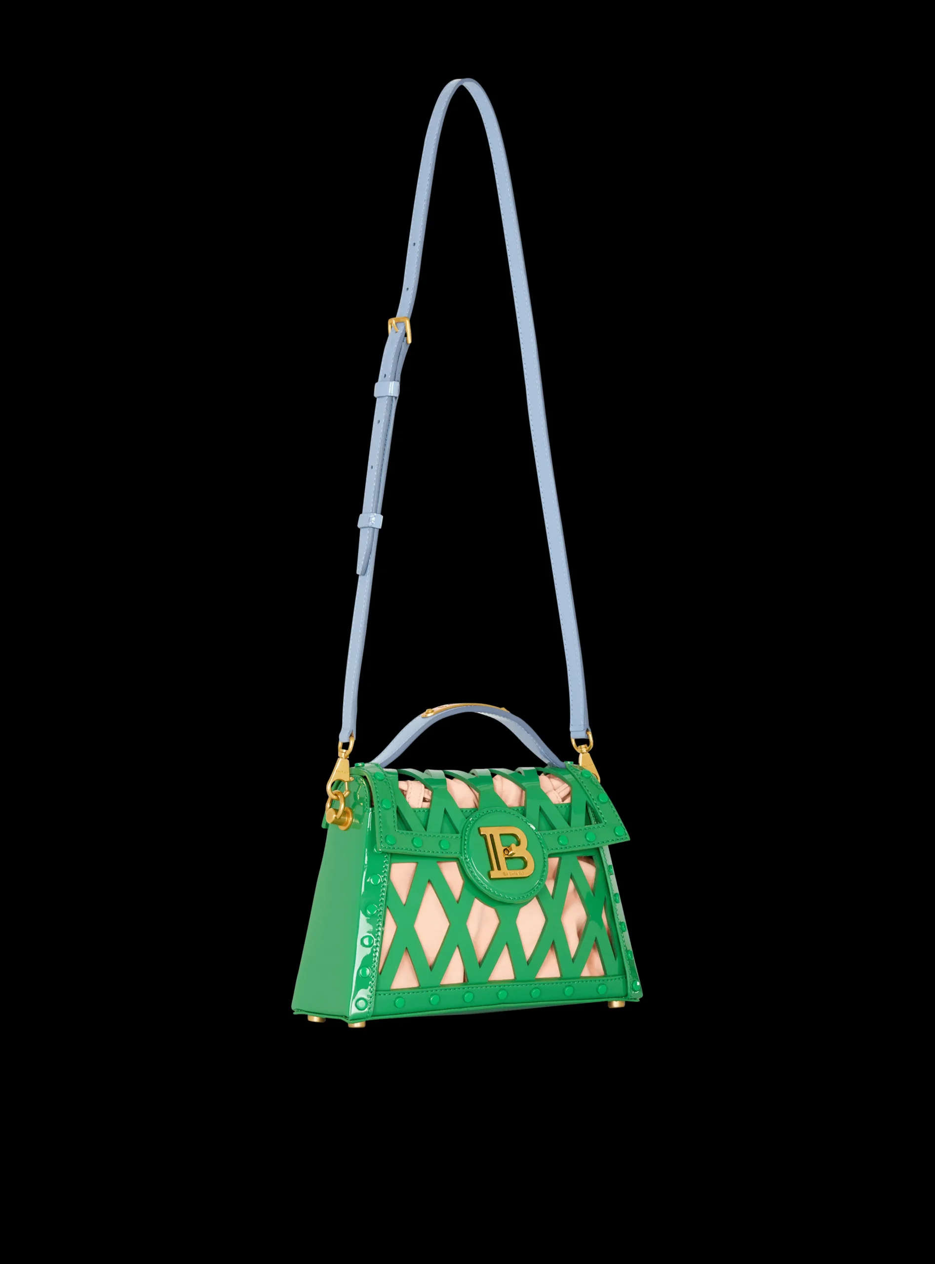 B-Buzz Dynasty Bag In Patent Leather With An Openwork Grid Motif-Balmain New