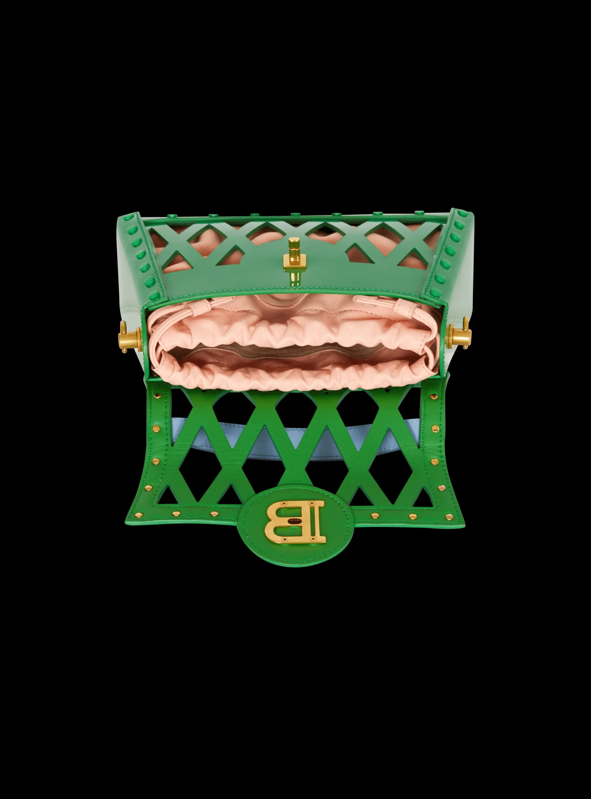 B-Buzz Dynasty Bag In Patent Leather With An Openwork Grid Motif-Balmain New