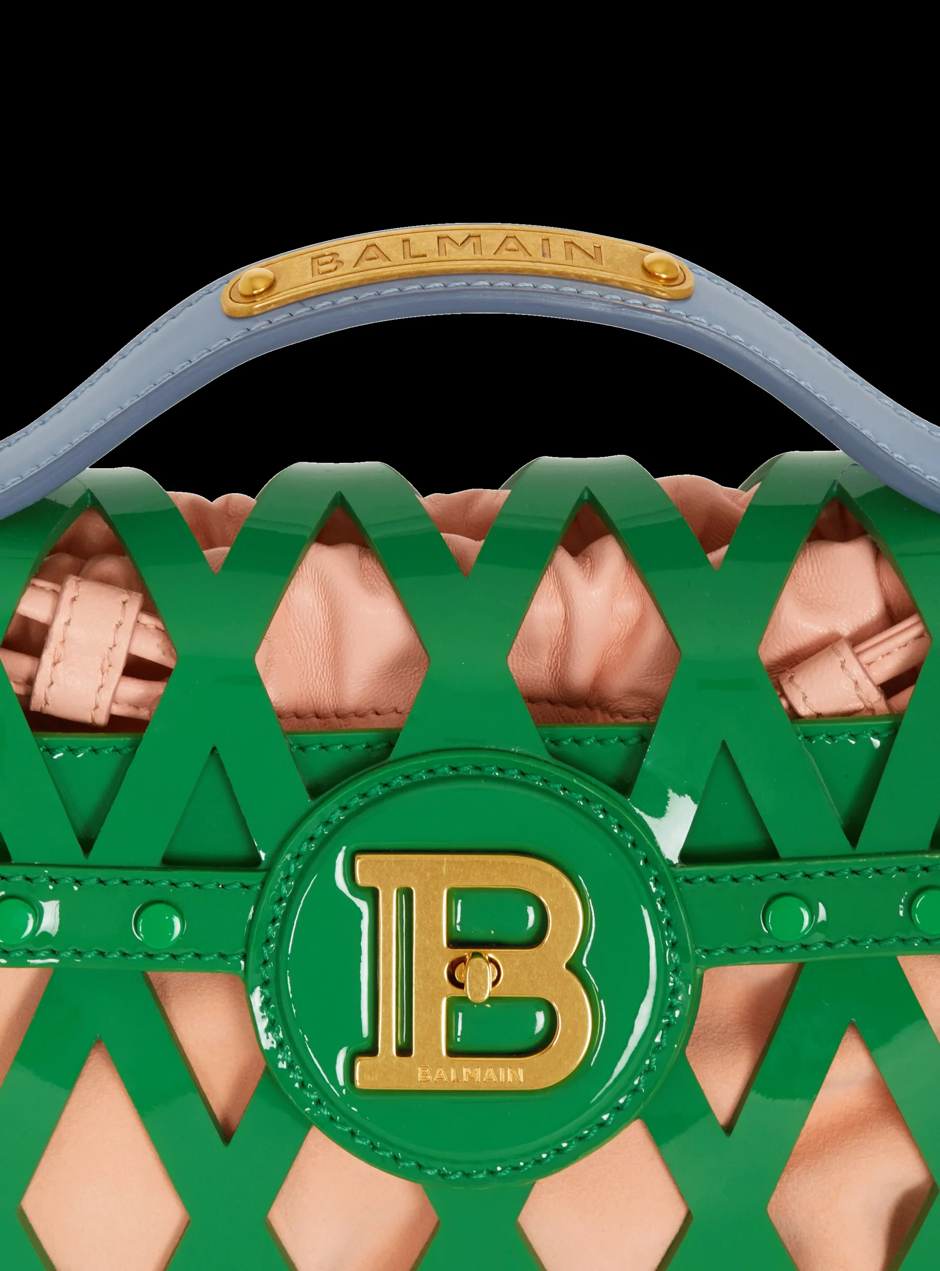 B-Buzz Dynasty Bag In Patent Leather With An Openwork Grid Motif-Balmain New