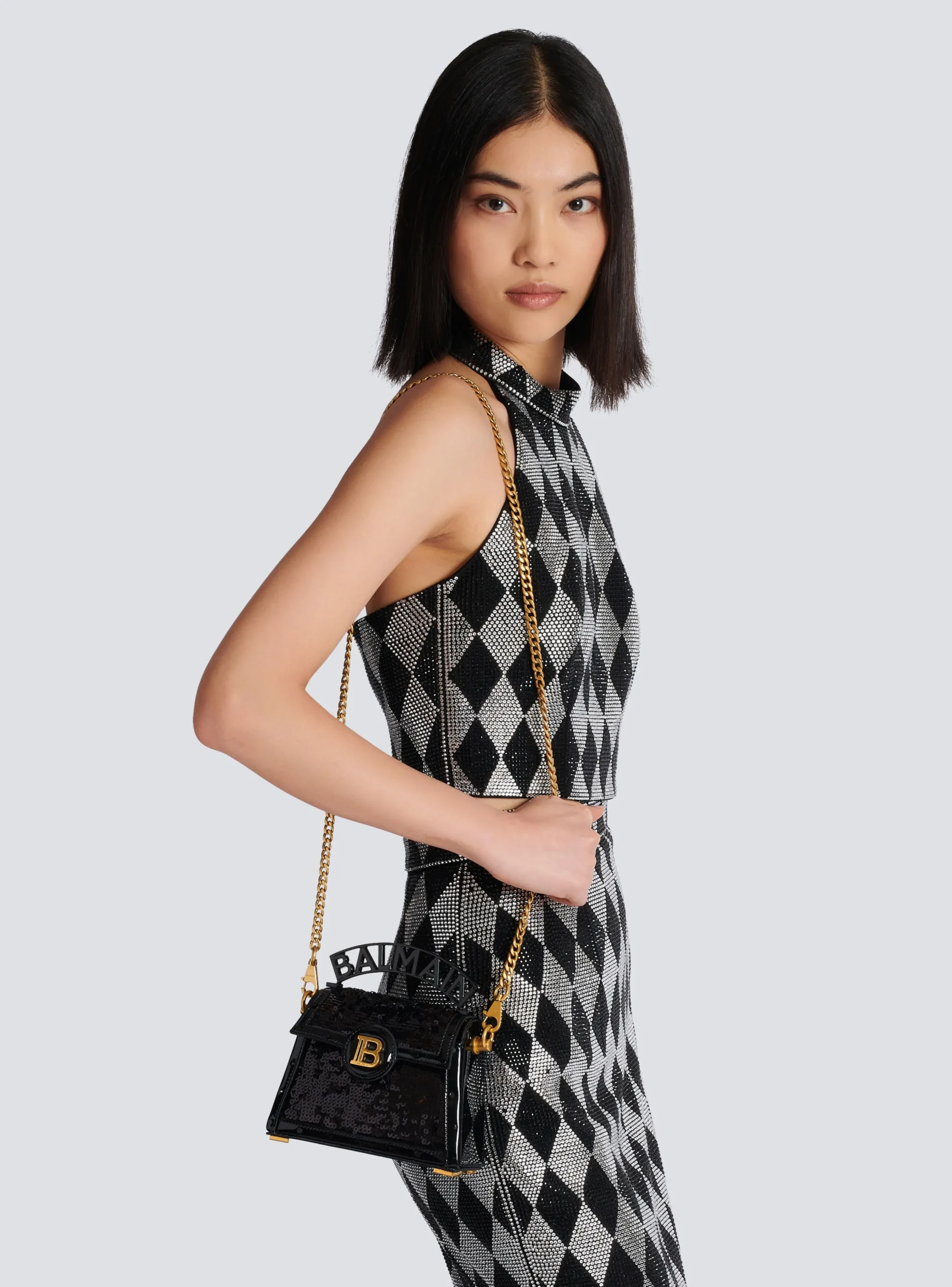 B-Buzz Dynasty Small Bag In Patent Leather And Sequins-Balmain Online