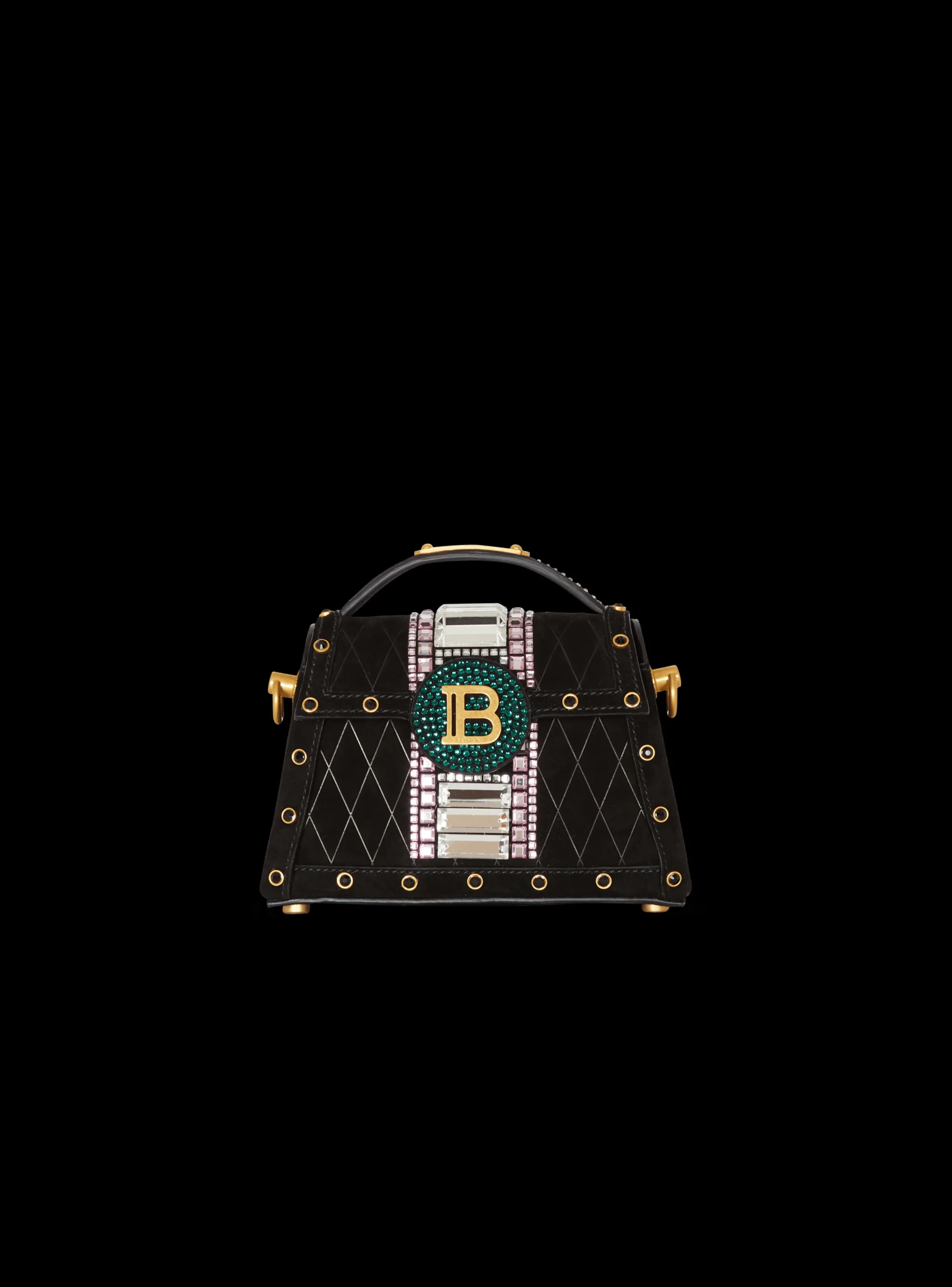 B-Buzz Dynasty Small Suede Bag With Embossed Grid Motif And Embroidery-Balmain New