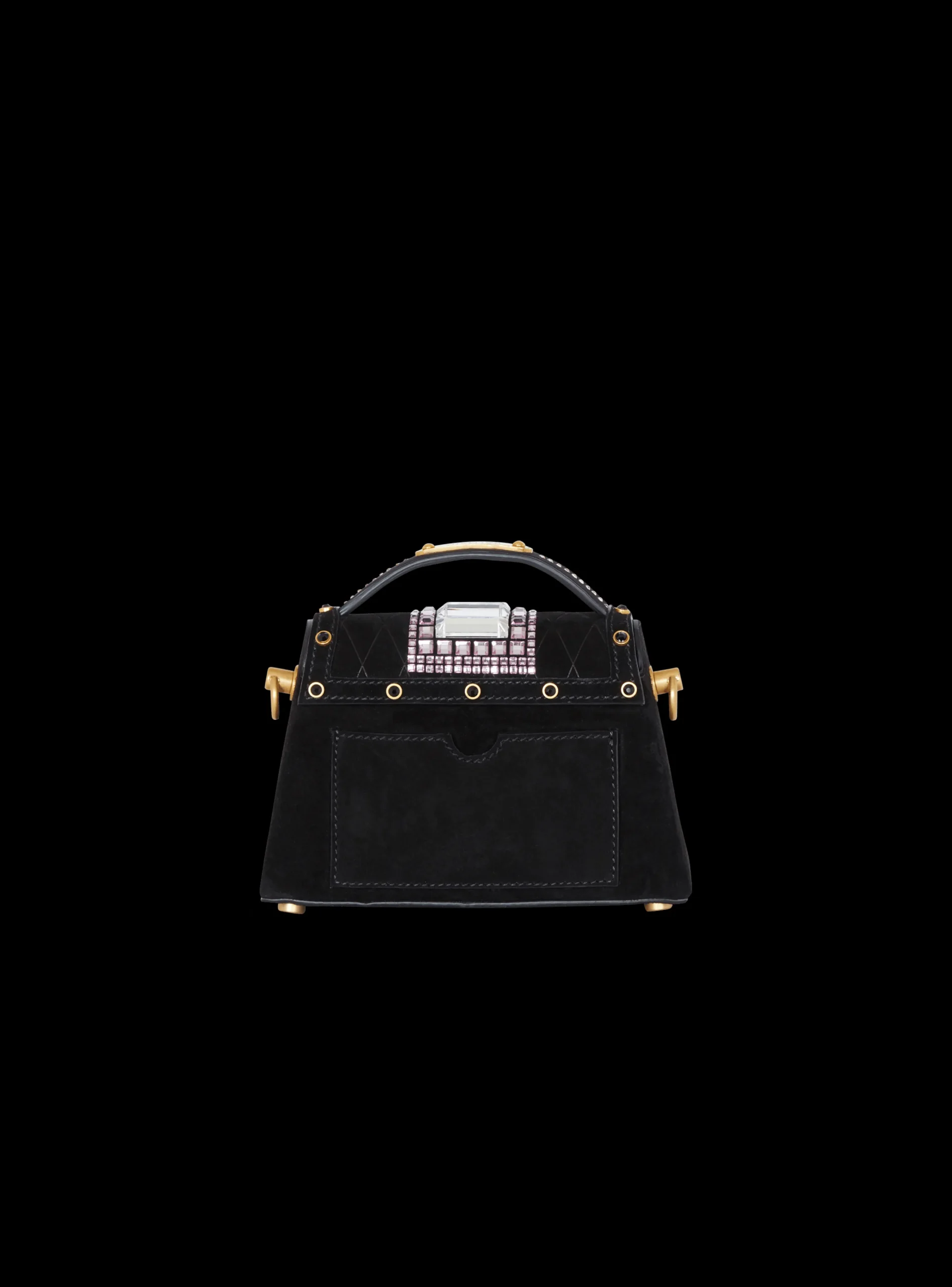 B-Buzz Dynasty Small Suede Bag With Embossed Grid Motif And Embroidery-Balmain New