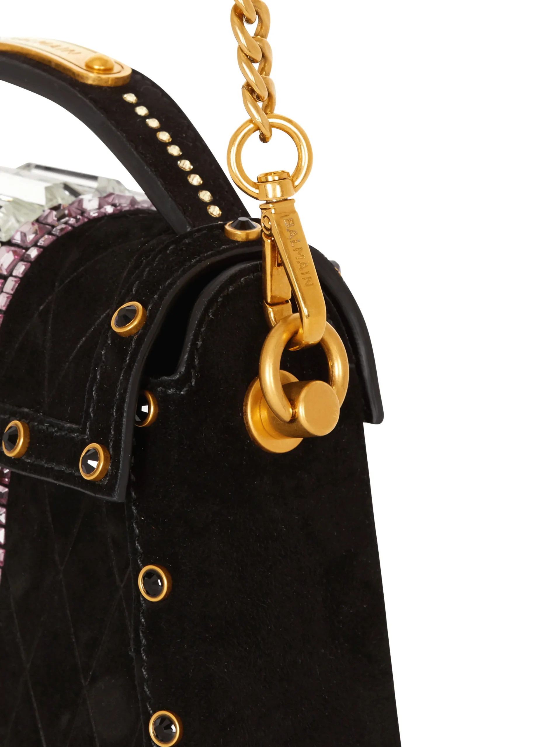 B-Buzz Dynasty Small Suede Bag With Embossed Grid Motif And Embroidery-Balmain New